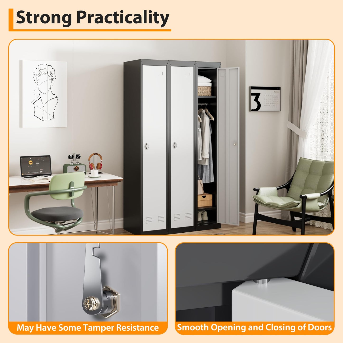 Metal Storage Locker, Single-Door Metal Storage Locker with Shelves, Ideal for Employees and Students, Suitable for Schools, Offices, Gyms, Homes, and More; Easy Assembly, Grey & Black