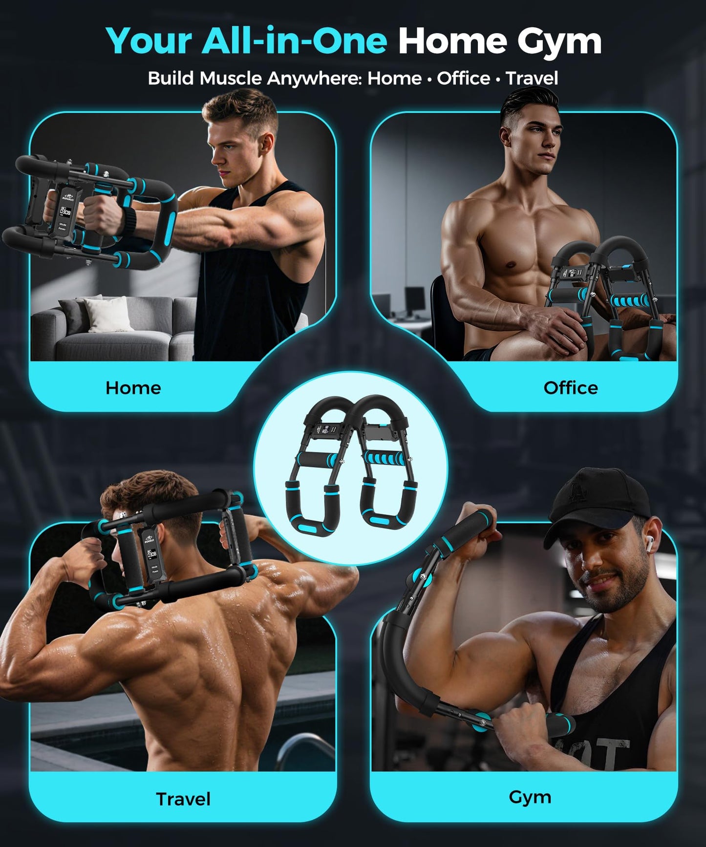 Twister Arm Trainer & Chest Workout Equipment with Digital Display - Auto Reps & Calorie Estimator, 40-120 lbs Home Gym Chest Exerciser for Men, Blue Pro