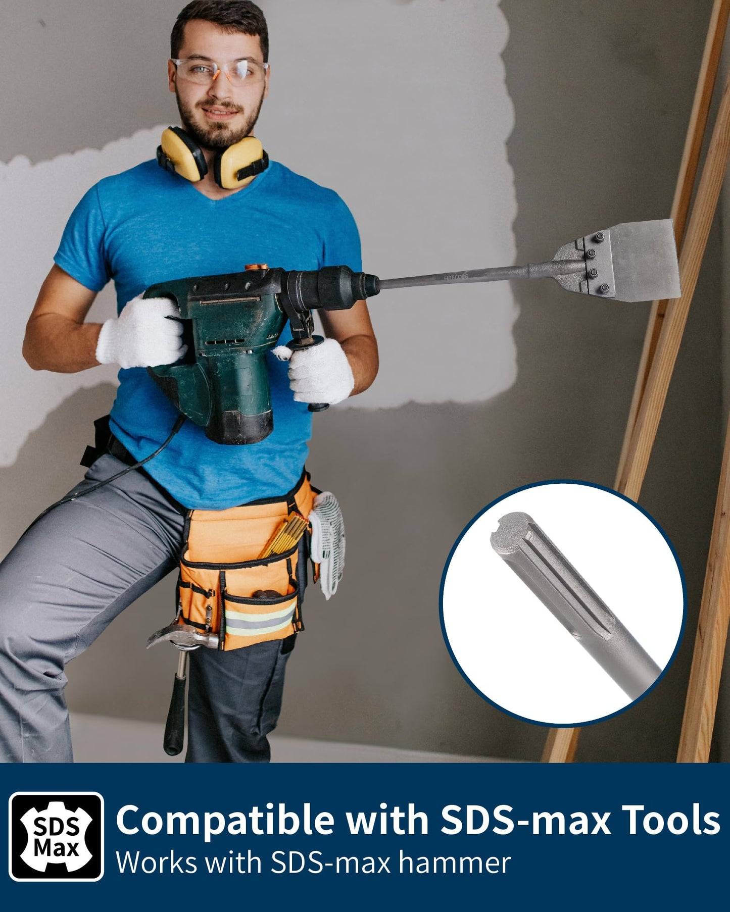 SDS Max Floor Scraper, Firecore 6 Inch SDS Max Thinset Removal Chisel Bits Scaling Chisel Tool, Rock Chisel Set 3PCS Masonry Chisel with Hand Guard Point Flat Cold Chisel for Concrete Stone Brick Tile
