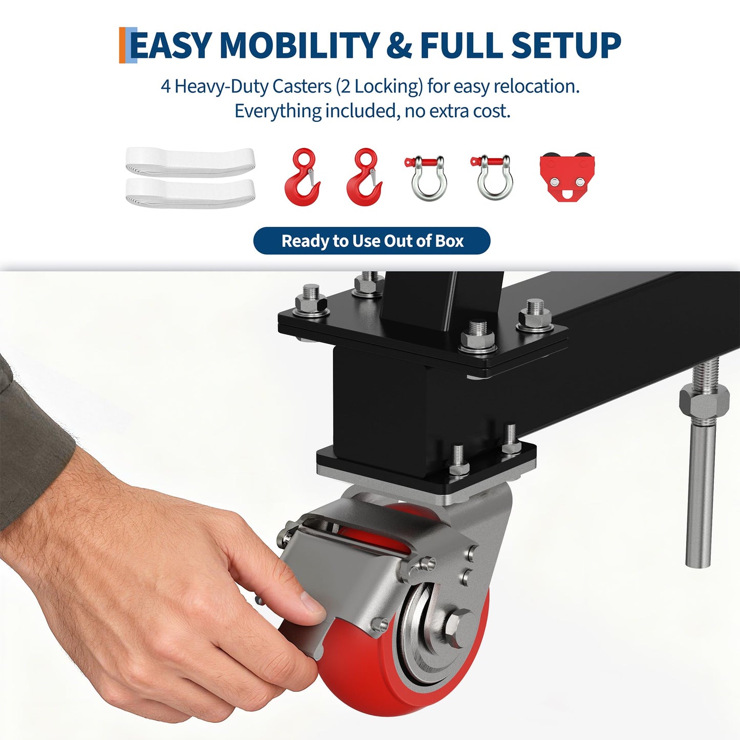 2 Ton Gantry Crane with Manual Trolley, Hook and Sling strap, 4400 LBS Steel I-Beam Hoist with 12 Adjustable Height Positions (97"–141"), Heavy Duty Shop Crane for Garage, Warehouse, Auto Repair & Con