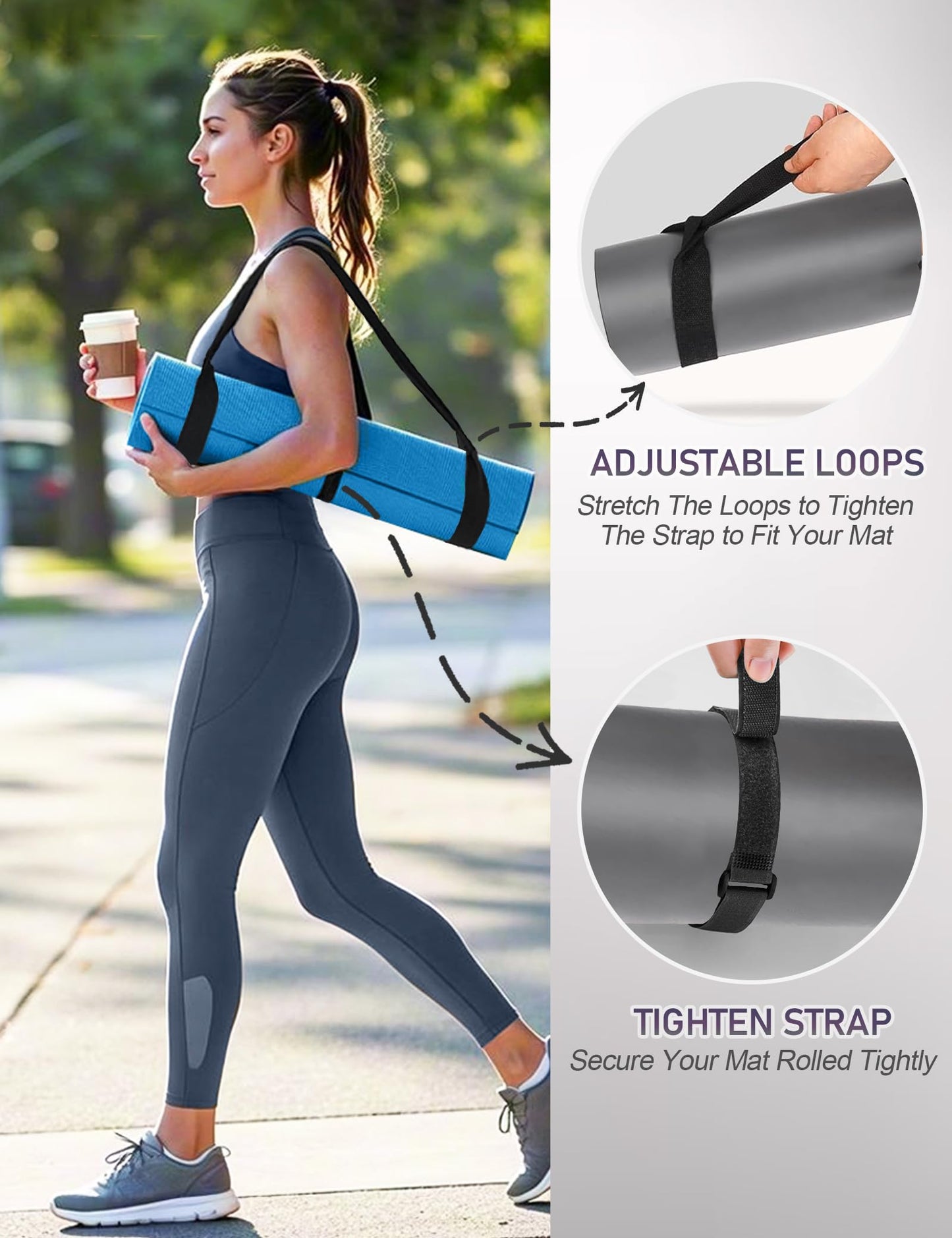 MRZZATA Yoga Mat Carrier Strap - Adjustable Thick and Wide Strap for Carrying Mat or Stretching, Black