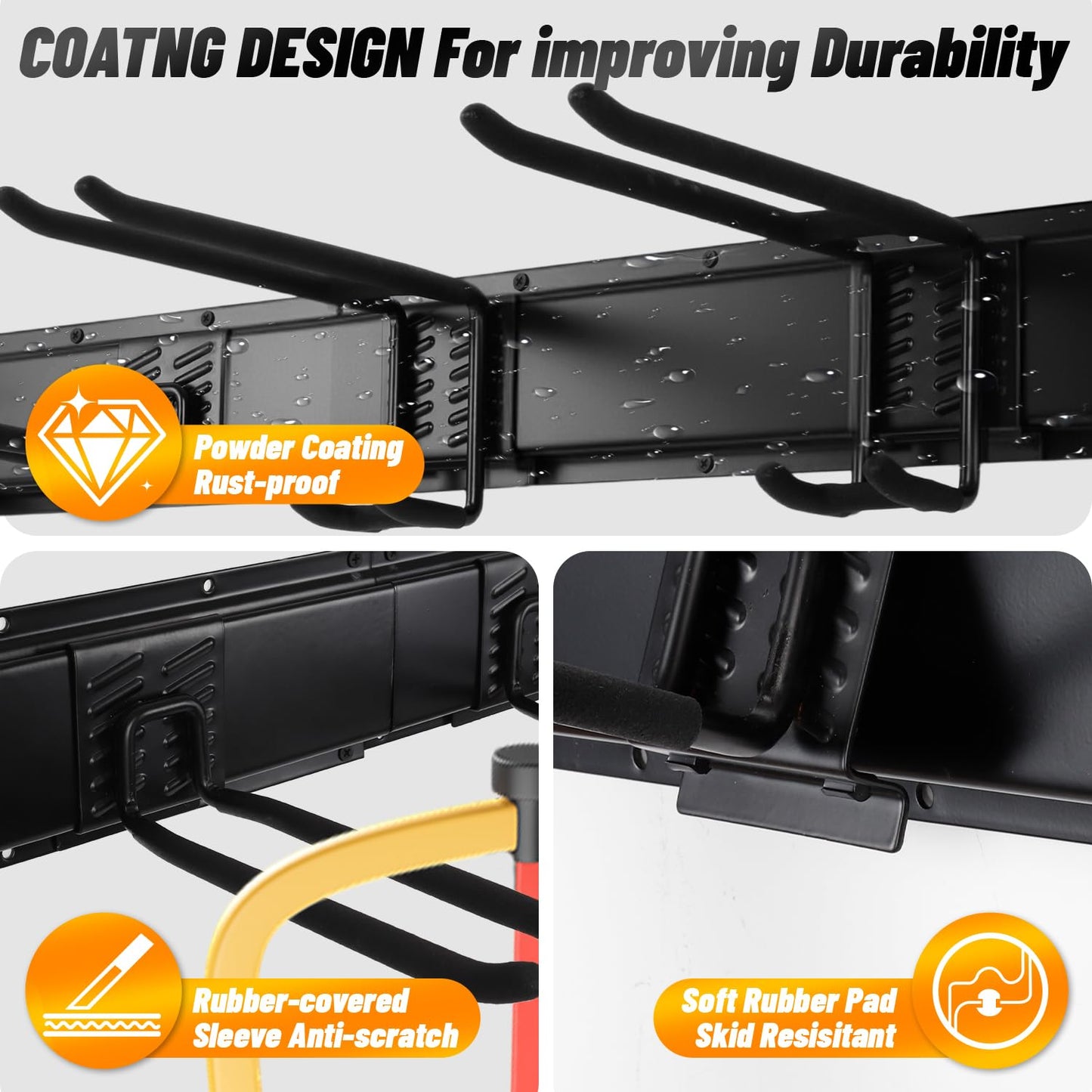 32‘’/48‘’ Garage Storage, Garage Organization, Garden Tool Organizer Wall Mount, 420lbs Adjustable Heavy Duty Metal Hanging Hooks, Yard Rack Hanger System Shovel Rake Broom Ladder Holder, Men Gift