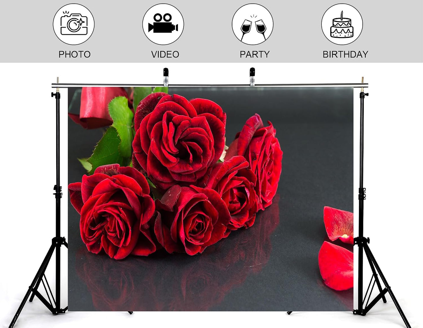 KeyWork 10x10ft Red Rose Bouquet Backdrop Fresh Bloom Petal Photography Background for Valentine's Day Gift Party