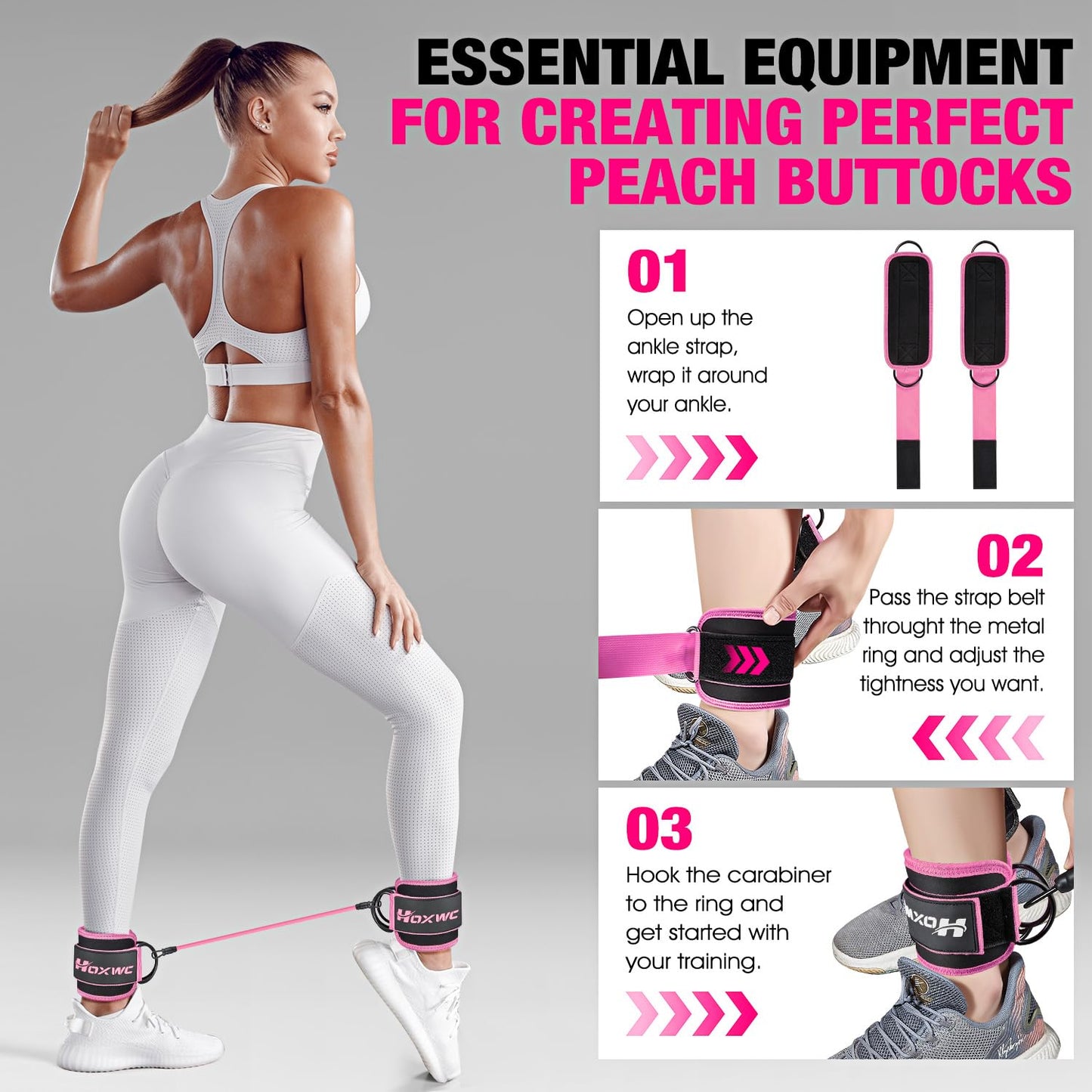 HOXWC Ankle Resistance Bands with Cuffs, Ankle Bands for Working Out, Ankle Resistance Band for Leg, Booty Workout Equipment for Kickbacks Hip Fitness Training, Exercise Bands for Butt Lift Women