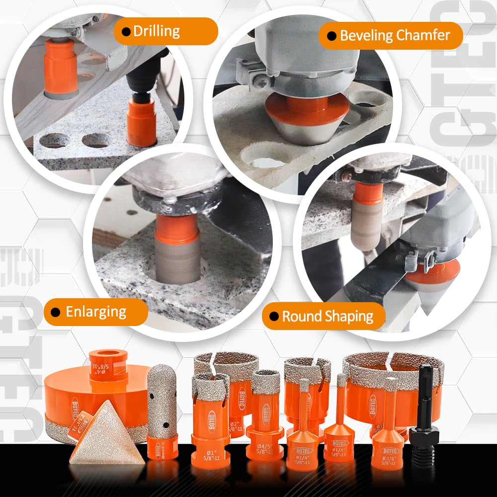 BGTEC Dry Diamond Drill Bits Set 10PCS 6mm and 12pcs 6/6/8/20/25/35/50/75/100mm for Porcelain Tile Marble Granite