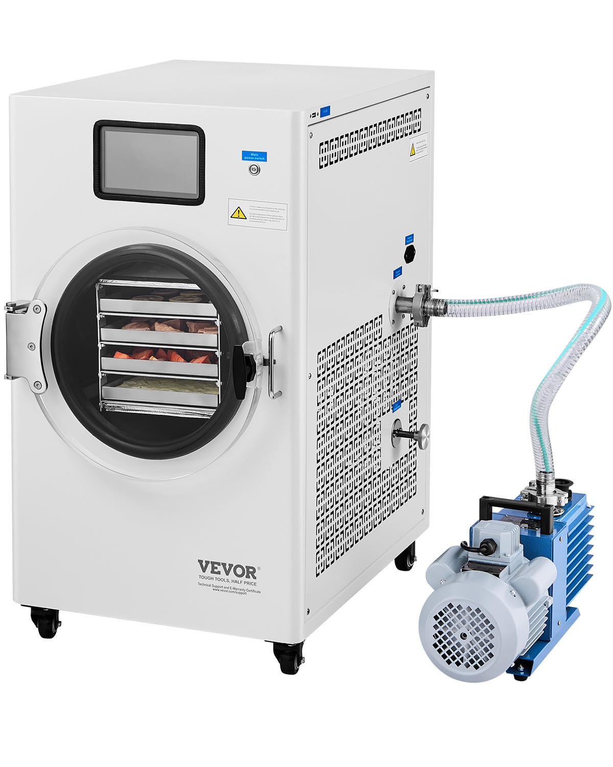 VEVOR Vacuum Freeze Dryer Machine, 8.8-13.2 LBS/Batch Food Freeze Drying Machine with 4-Layer Trays, Vacuum Pump, Adjustable Timer and Temperature Control, for Fruits Vegetables Meat, White