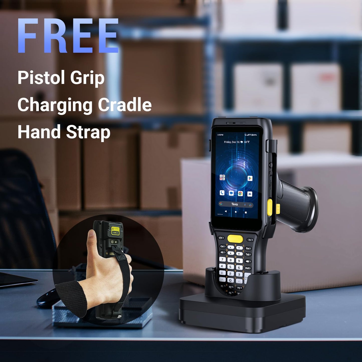 Tera Barcode Scanner Android 11 PDA: Zebra SE4710 Scanner Qualcomm 6700mAh with Hot-swap 2D QR Mobile Computer with Charging Cradle Pistol Grip 4G BT Wi-Fi 6 Ready P161 (Can Update to Android 13)