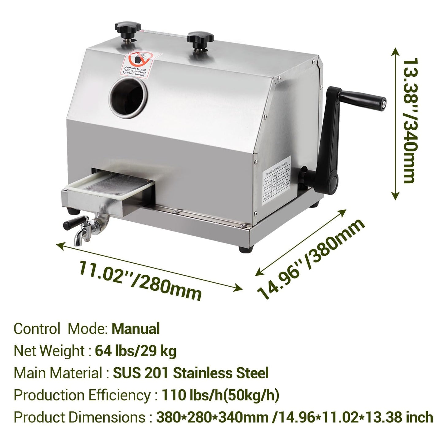 Garvee Manual Sugar Cane Press Juicer, 3 Stainless Steel Rollers Commercial Sugarcane Juicer Machine, 2.4" Big Inlet, 110 LBS/H High Yield Sugar Cane Extractor