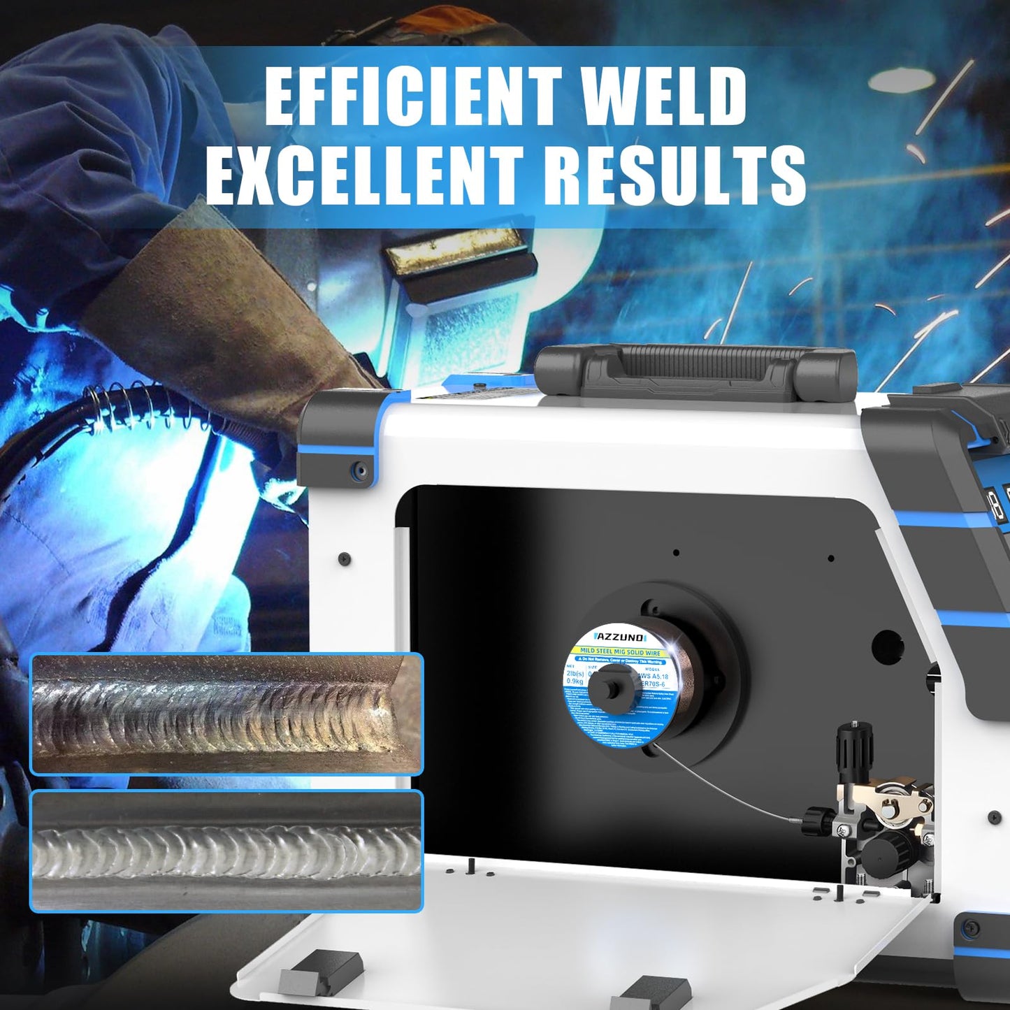 AZZUNO 8 in 1 200A MIG Welder & .030" 2LBS Solid MIG Welding Wire, 110V/220V Welder Machine Flux Core MIG/Gas MIG/MAG/Aluminum MIG/Spot MIG/Lift TIG/Stick Welding/Spool Gun Compatible, Multiprocess We