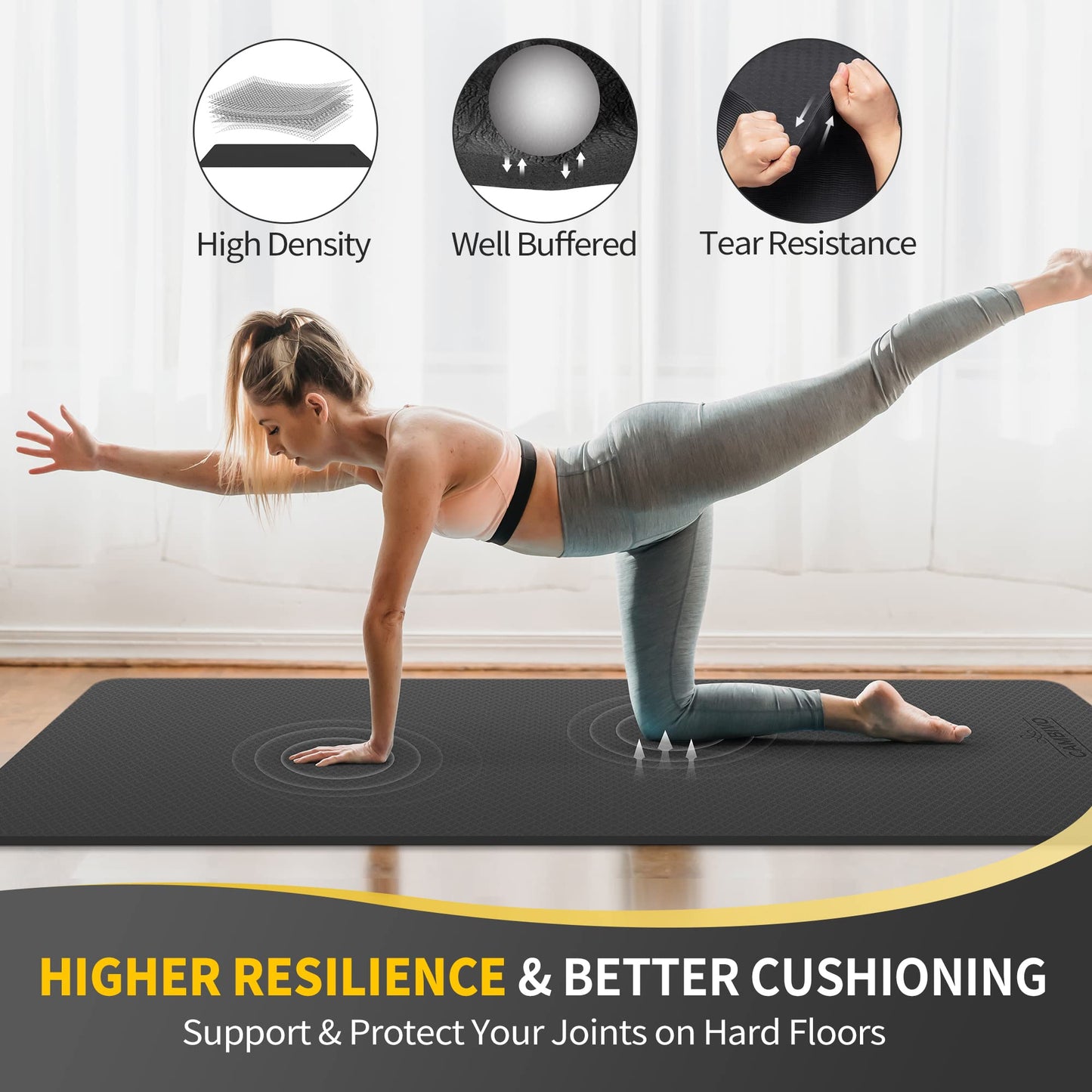 CAMBIVO Extra Wide Yoga Mat for Women and Men (72"x 32"x 1/4"), SGS Certified, Non-slip Large TPE Exercise Fitness Mat for Yoga, Pilates, Workout (6mm, Dark Black)