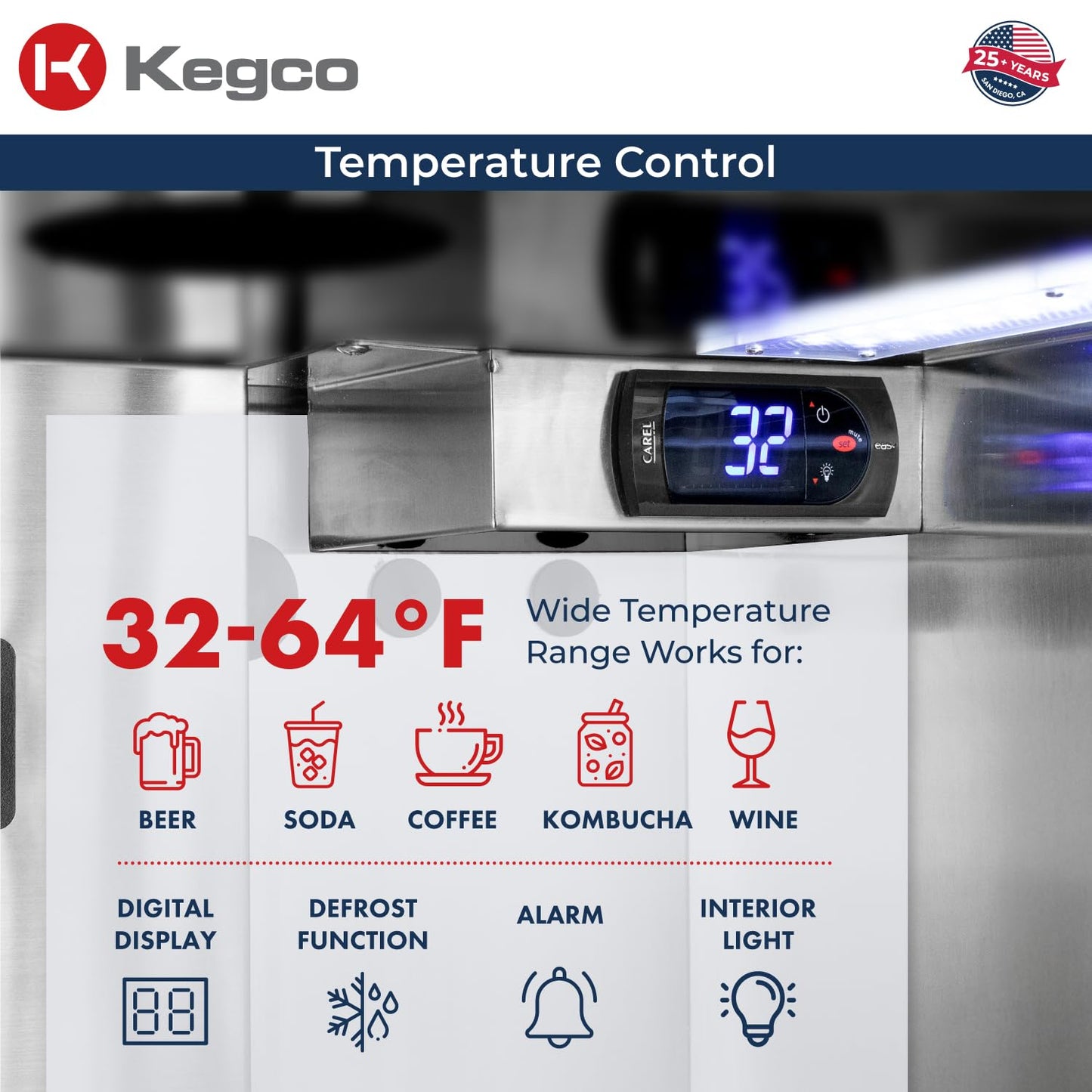 Kegco 24" Wide Outdoor Build-In Dual Tap Stainless Steel Right Hinge Kegerator with Dispense Kit