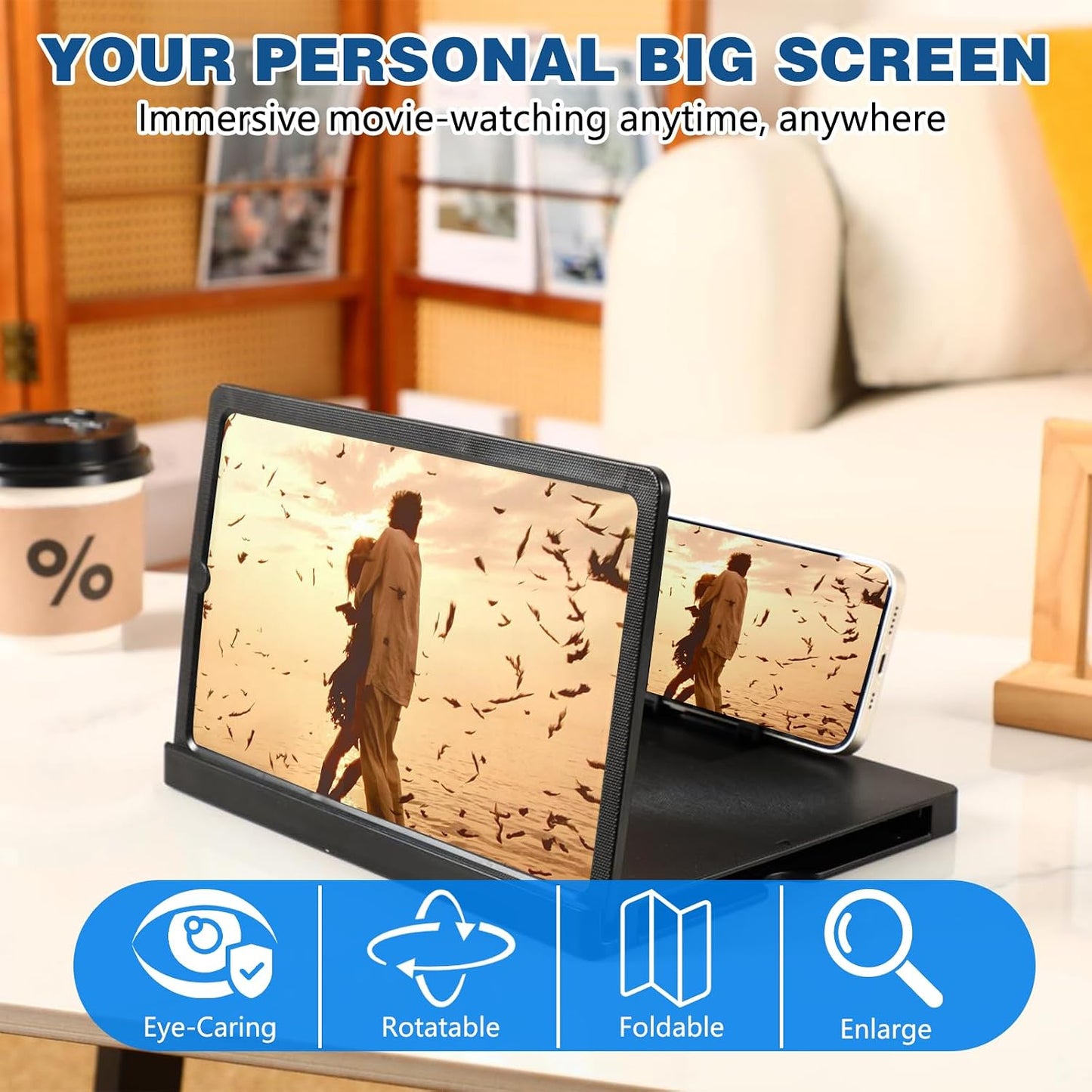 3D (10-Inch) Screen Magnifier for Cell Phone, HD Screen Magnifier Projector Screen Enlarger for Movies, Videos