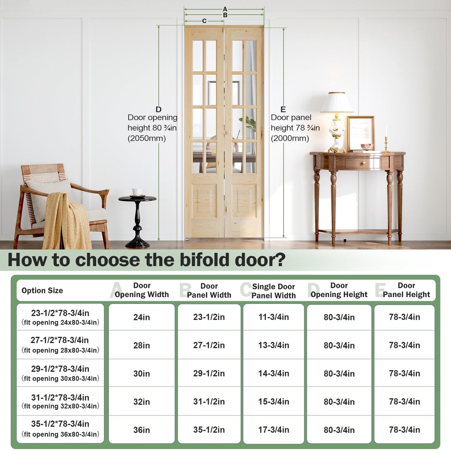 Roymelo Bifold Doors for 28"×80" Opening, Clear Glass French Interior Folding Barn Door with Concealed Hardware Kit Included, Spruce Wood Support DIY Dyeing, Preassembled Door, Save Space