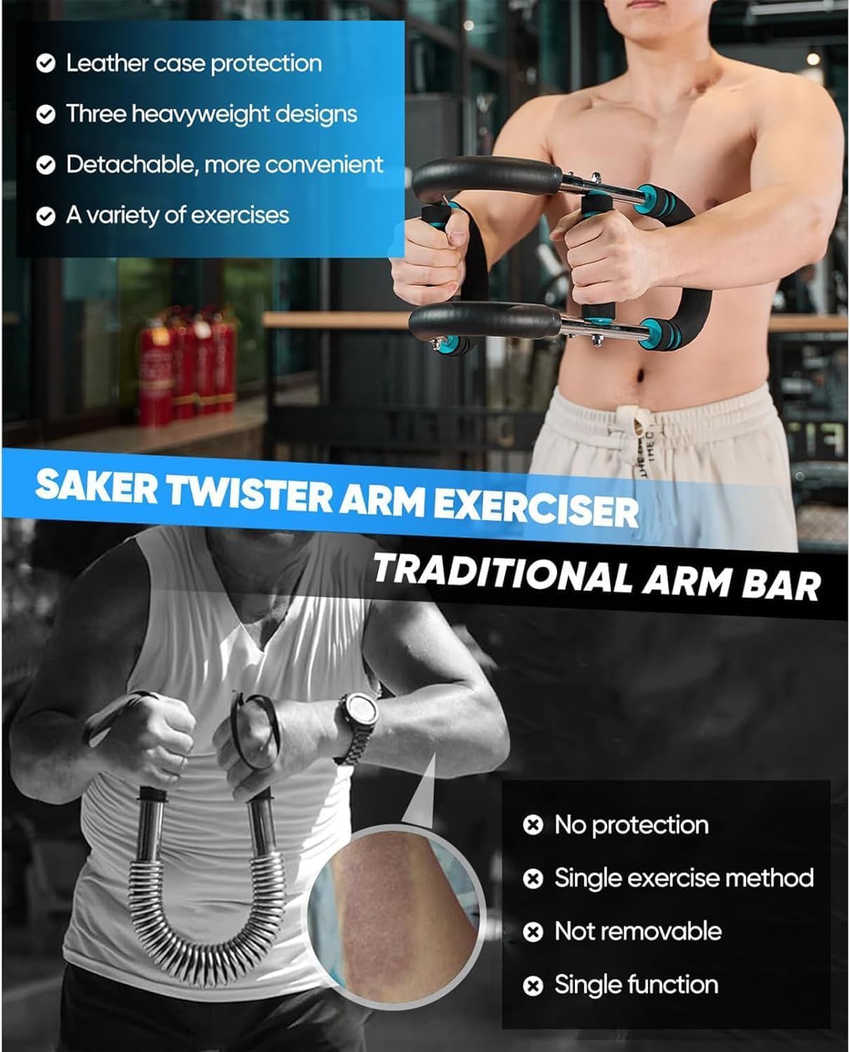 Twister Arm Trainer, 40-100lb Adjustable Chest Workout Equipment, Arm Trainer, Twister Arm Trainer, Portable Power Twister Bar, Detachable Design Fitness Anywhere (Blue)