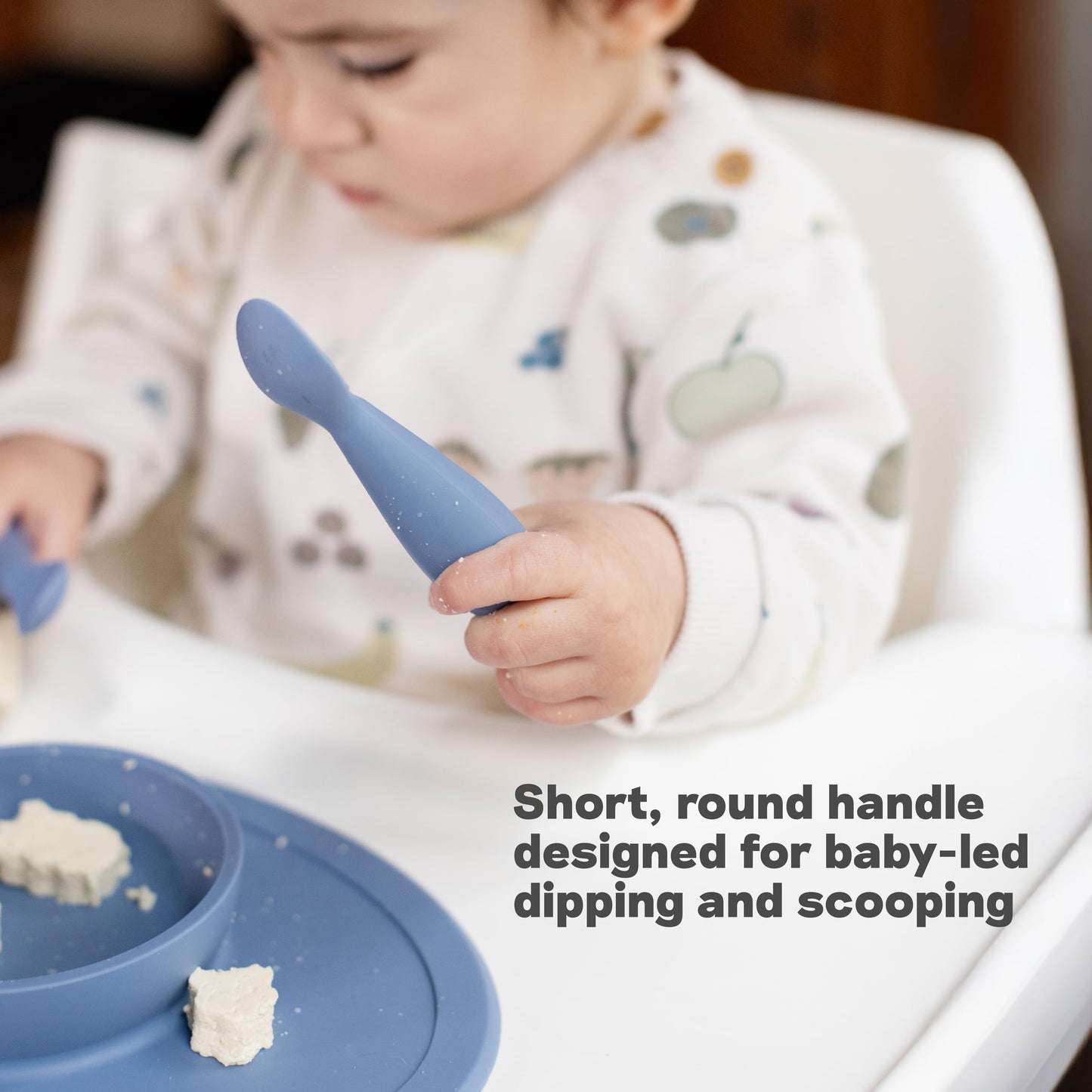 ezpz Baby Feeding Bundle – Tiny Spoon (2-Pack, Sage) + BLW Food Cutters (2-Pack, Pewter) – 100% Silicone Baby-Led Weaning Set for 6–9+ Months – Infant Feeding & Prep Essentials