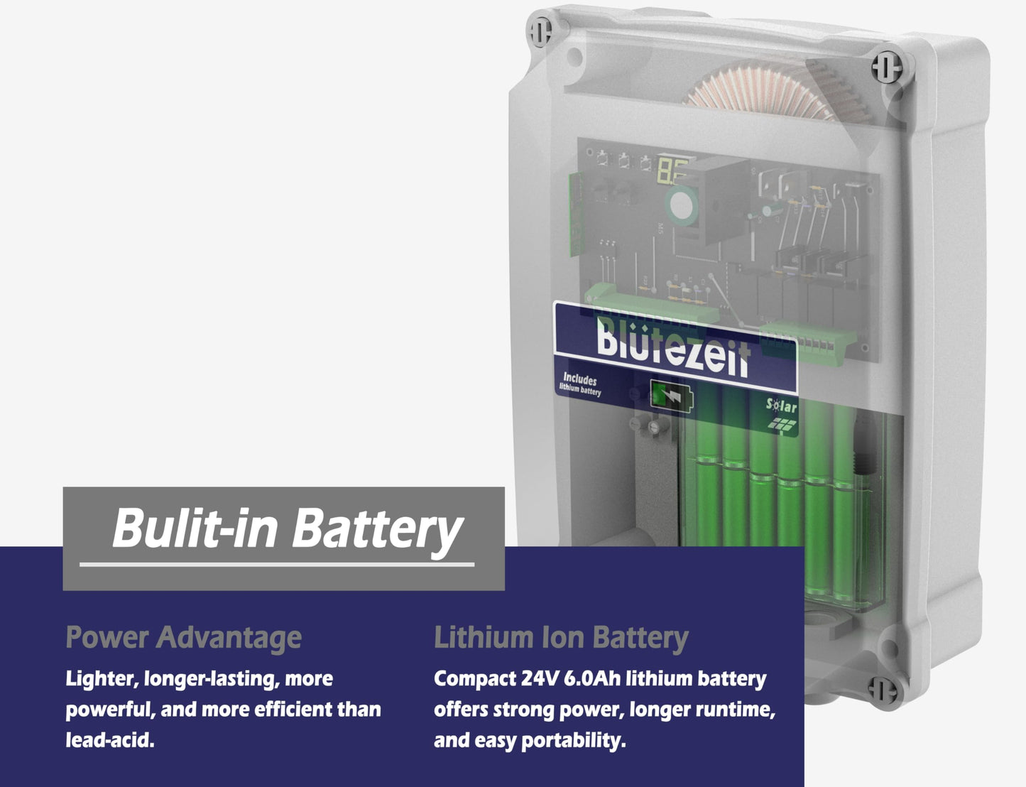 Blütezeit MS600 Solar Swing Gate Opener + Exit Wand – 880lb Single-Arm Operator with 24V Lithium Battery & 25W Solar Panel, Hands-Free Vehicle Exit Sensor & Complete Hardware Kit