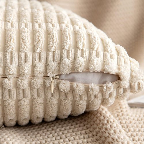 MIULEE Corduroy Decorative Throw Pillow Covers - Soft Chenille, 18x18 Inch, Cream & Beige (Set of 2)