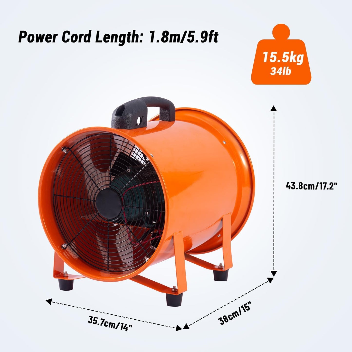 ActiveTrail 12 Inch Air Mover Blower Fan, 3500 CFM 580W Industrial Portable Ventilator Blower with 16 ft Flexible Duct,for Basements, Warehouse, Workshop, or Confined Space