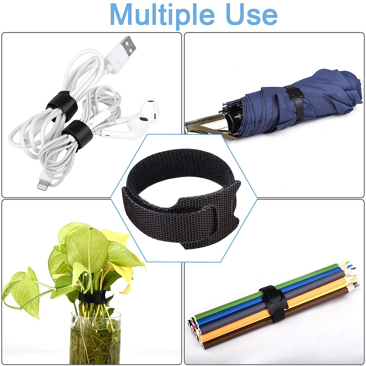 Nettbe 60 PCS 6 Inches Reusable Cable Ties, Adjustable Cord Straps Wire Organizer Cord Wrap and Hook Loop Cable Management