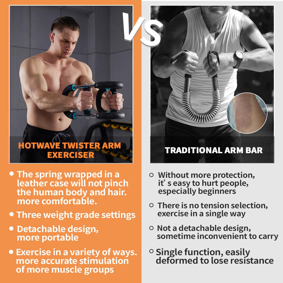 HOTWAVE Twister Arm Exerciser,Adjustable Spring Workout Bar, Forearm Triceps Chest Enhanced Exercise Strengthener,Portable Home Fitness Equipment