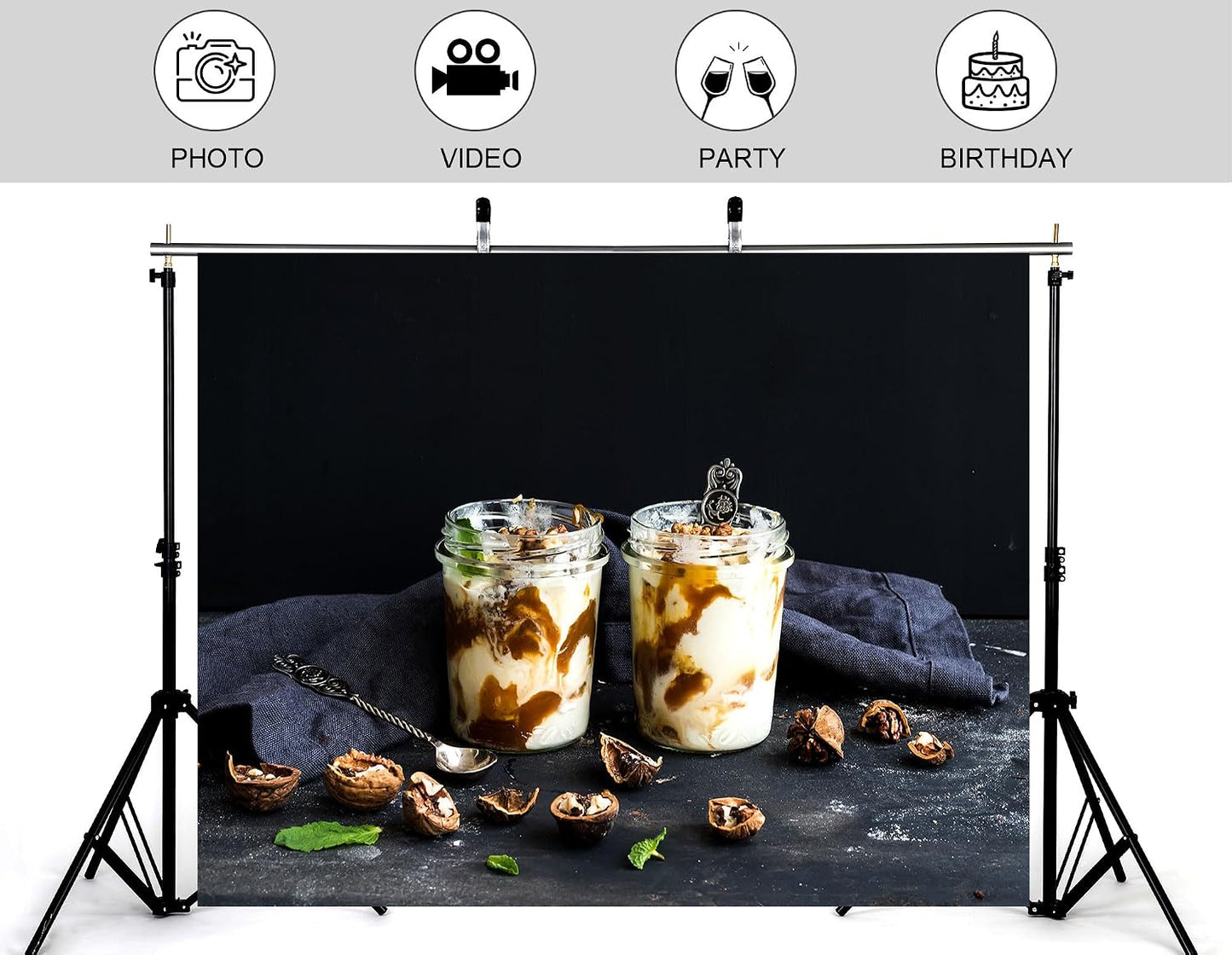 KeyWork 10x7ft Yogurt Parfait Backdrop Walnut and Caramel Dessert Photography Background for Brunch Party Sweet Event