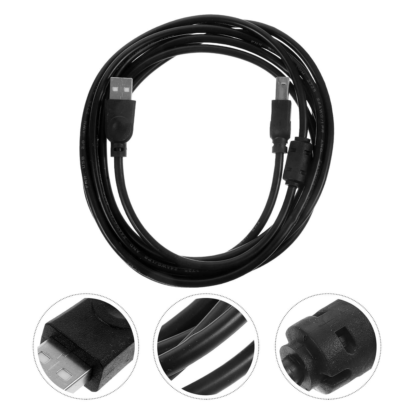3M Printer USB Cable Black for Copier Scanner Fax Machine Replacement Computer Accessory Office Use
