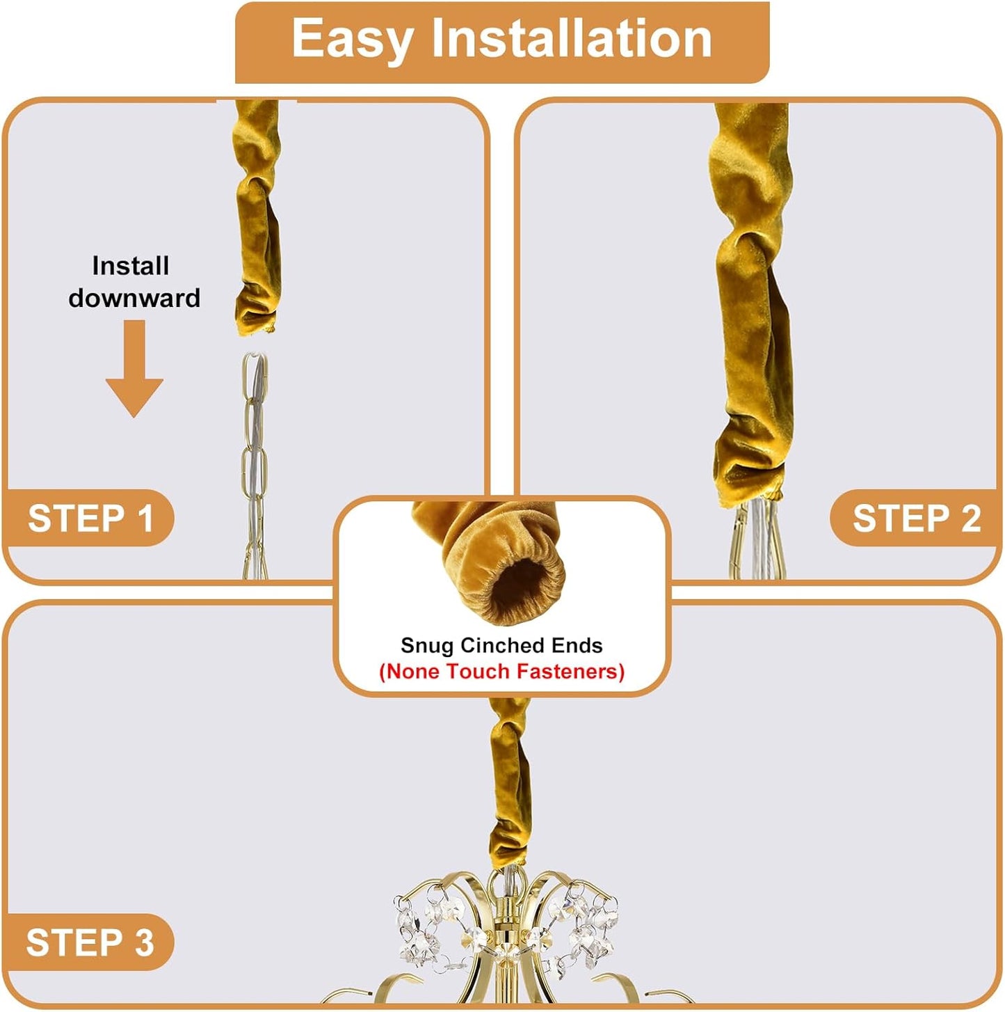 Antique House 1 Pack 70.8 inches Chandelier Chain Covers Gold Cable Covers Brushed Polyester Fabric Chain Sleeve