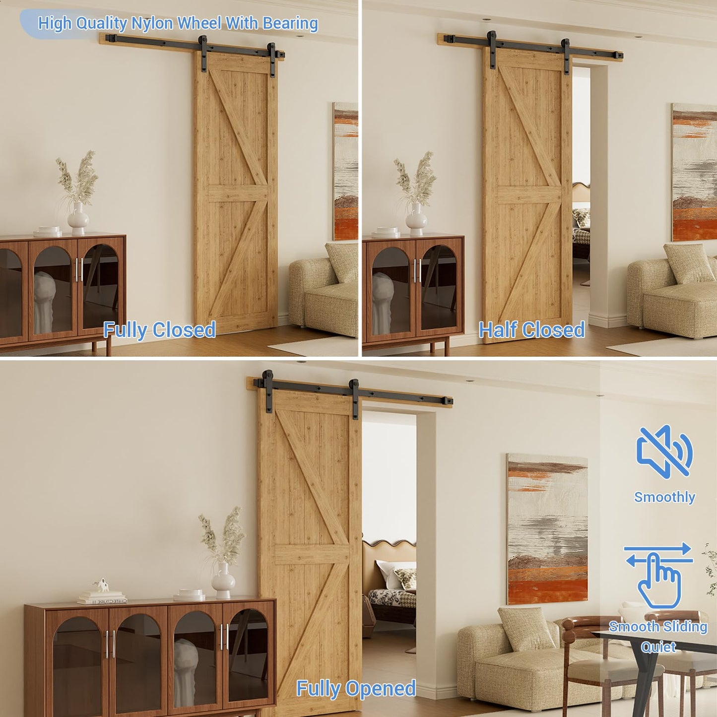 CCJH 6 Feet Heavy Duty Sturdy Sliding Barn Door Hardware Kit -Smoothly and Quietly -Easy to Install Fit 36" Wide Door Panel (I Shape Hanger)