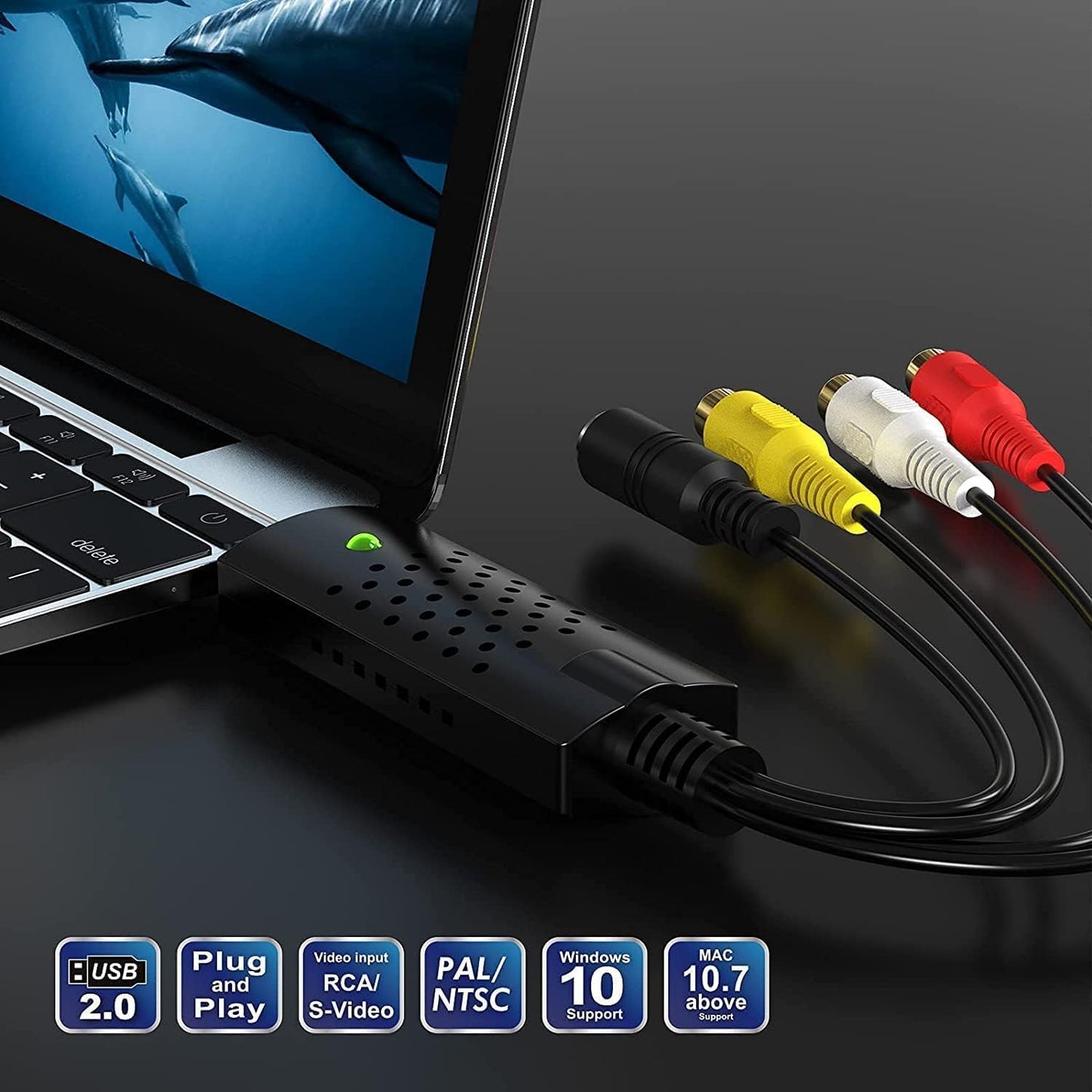 Flsazrx Hi8 Capture Card, USB Video Capture Card Device, Audio Video Converter Grabber for RCA to USB-Convert VHS Mini