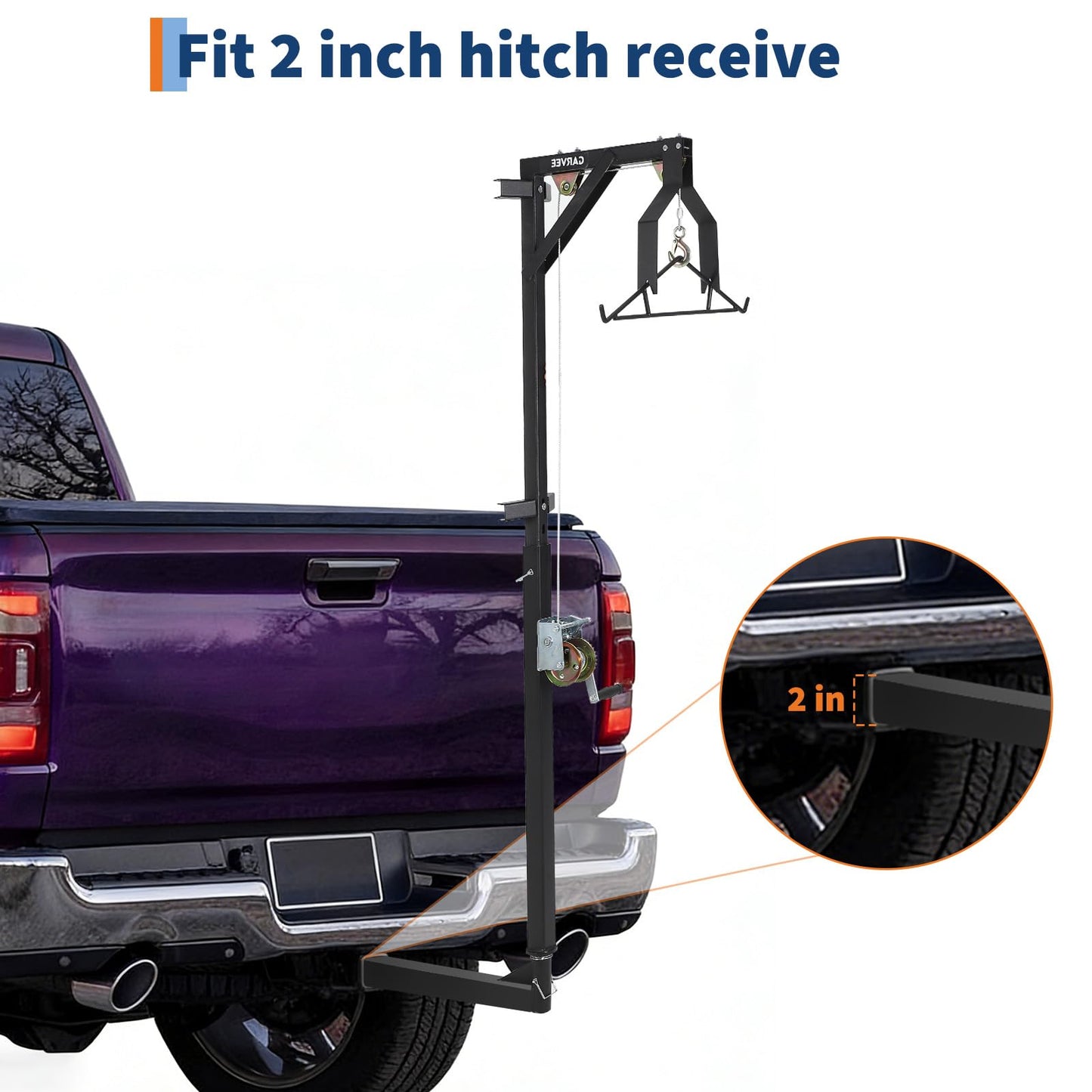 Garvee 2'' Truck Hitch Deer Hoist, 500 LB Load Capacity Heavy Duty Steel Deer Hoist for Truck Hitch with Winch Lift Gambrel Set, Perfect for Field Dressing, Big Game