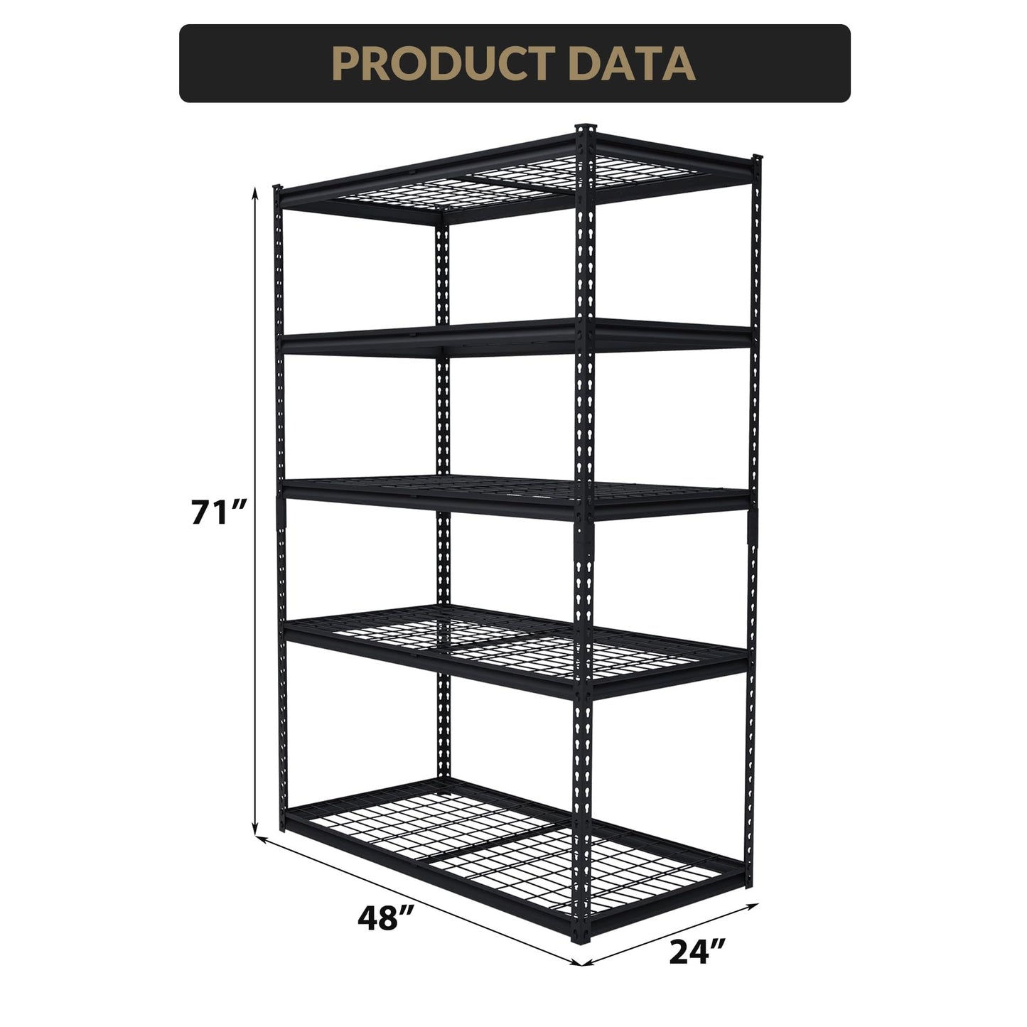 CABIHOME 48"X24"X72" Heavy Duty Garage Shelving Units, 5-Tier Adjustable Storage Shelves, Loads 2500 LBS, Adjustable Garage Storage Shelving, Metal Storage Utility Racks Shelf Unit
