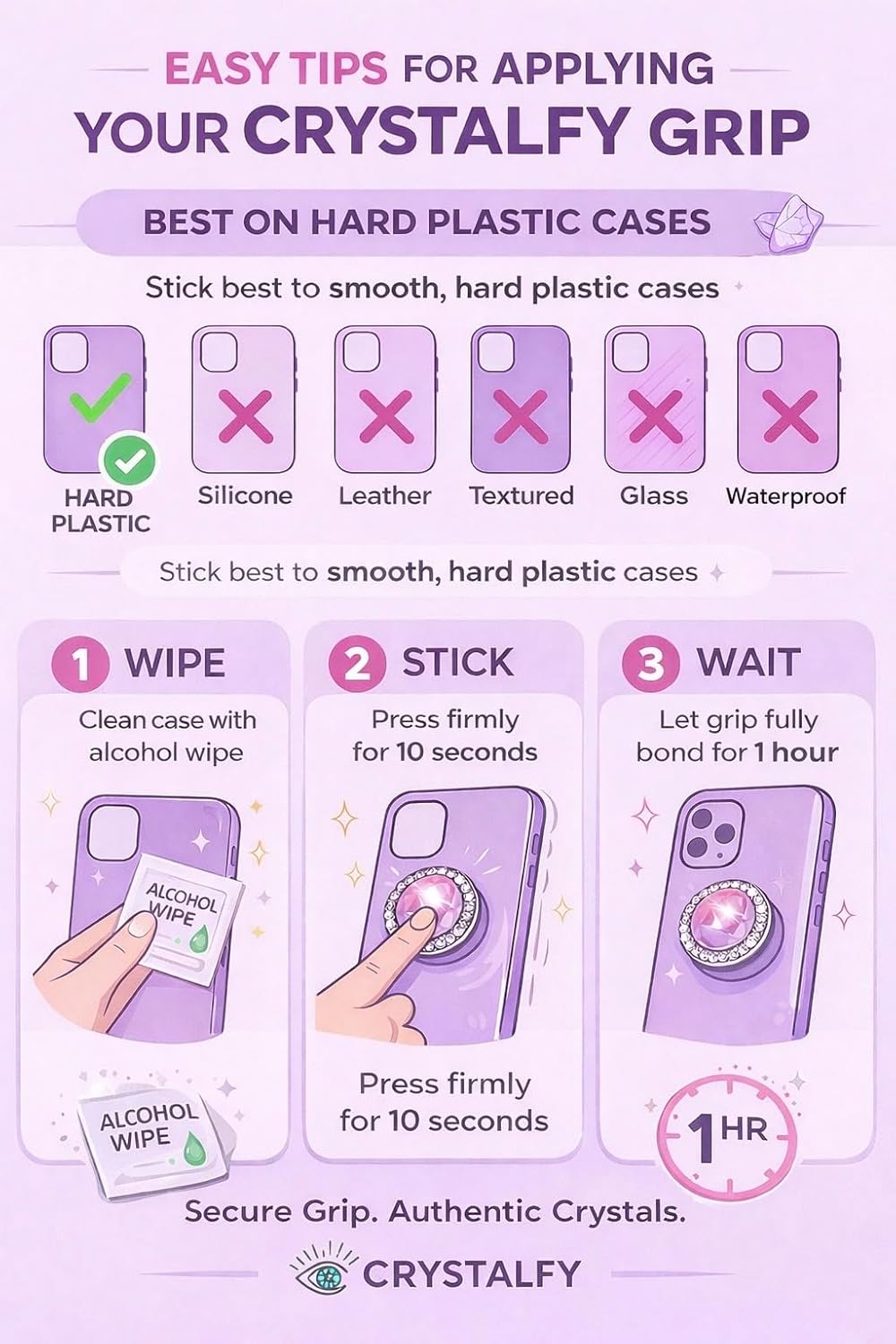 CRYSTALFY Grips by Chevron Amethyst Natural Edge Crystal Phone Grip Holder & Expanding Kickstand - Natural Gemstone
