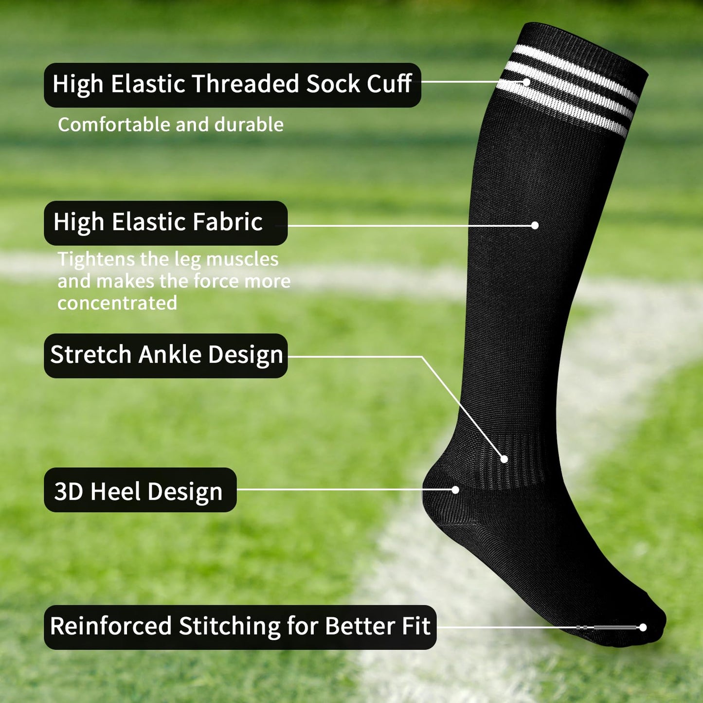 Soccer Shin Guards Toddler and Kids - Shin Pads Set with Shin Sleeves and Long Soccer Socks for Age 3-5, 4-6, 5-7, 6-8, 8-10,10-16 Teens Boys and Girls - Lightweight Football Equipment (M, Black)