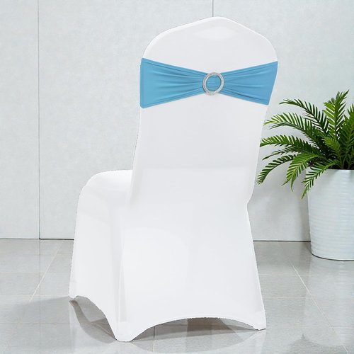 MDS Spandex Chair Sashes - Premium Stretch Covers with Buckle Slider | Universal Fit for Weddings & Events - Blue (Pack of 75)