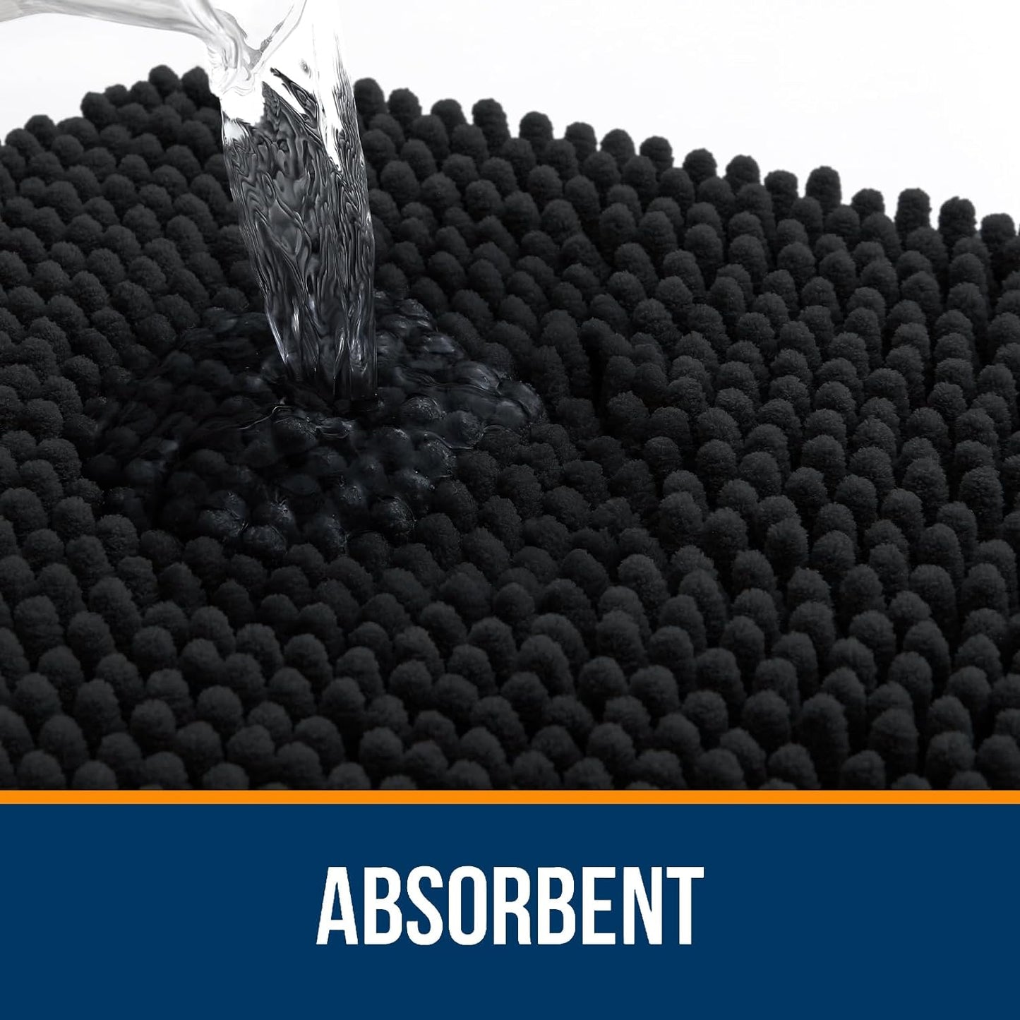 OLANLY Large Bathroom Rugs - Extra Soft Chenille Bath Mats | Quick-Dry, Rubber Backing, 44x32, Black
