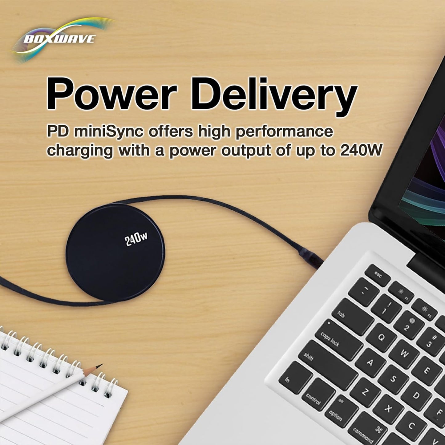 BoxWave TIMMKOO Q3E MP3 (240W), 240W Cable Compatible with Player with Bluetooth - PD miniSync Retractable PD Portable