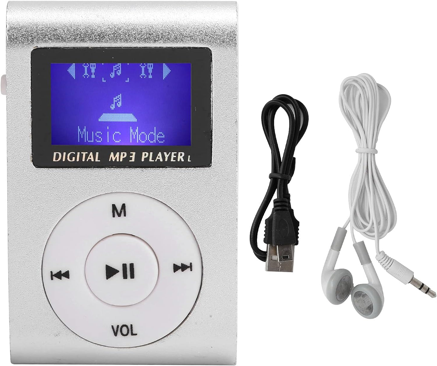 SALALIS MP3 32GB Music Player with Clip, USB & LCD Screen, Supports Memory Card, Earphone & USB Cable (Silver)
