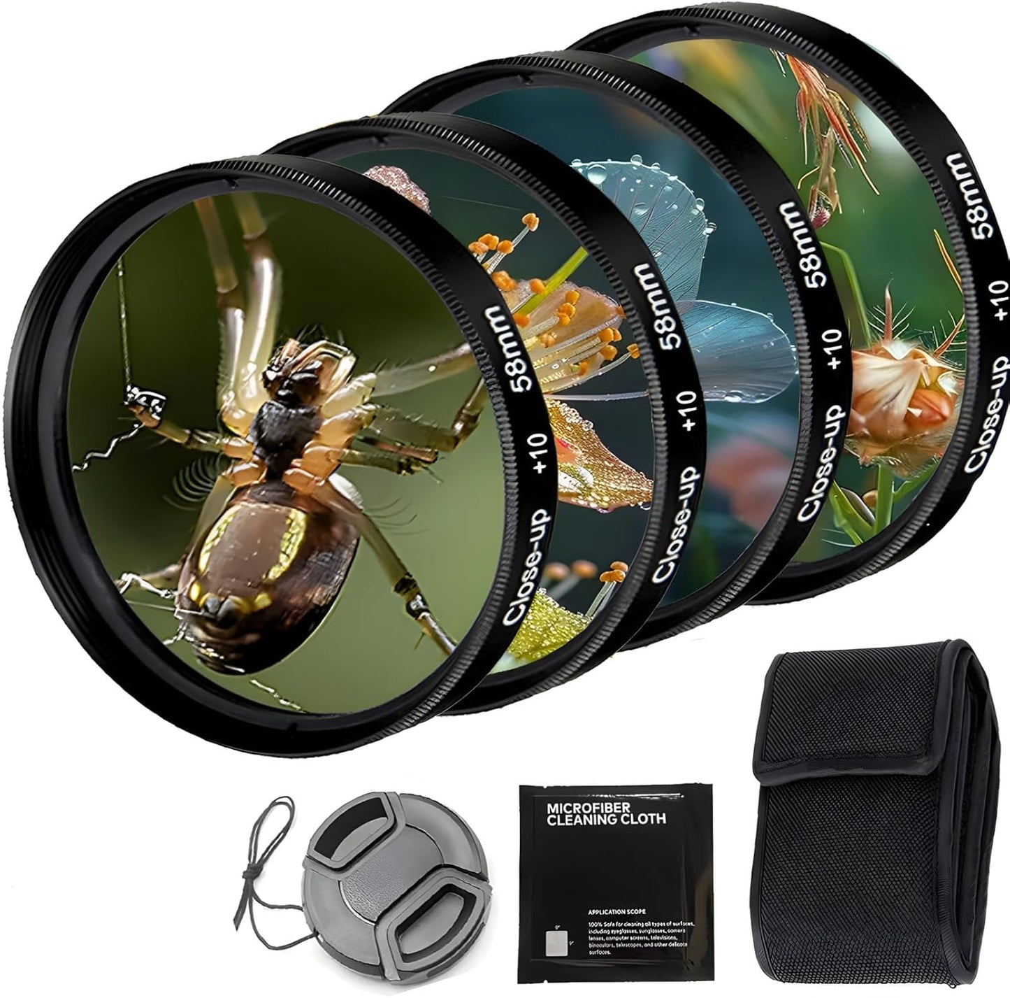 YOFOTIXAUU 46mm 4 (+1 +2 +4 +10) Set, (46mm) Close-Up Lens Filters Kit Pieces Macro Filter Lens Cap & Cleaning Cloth