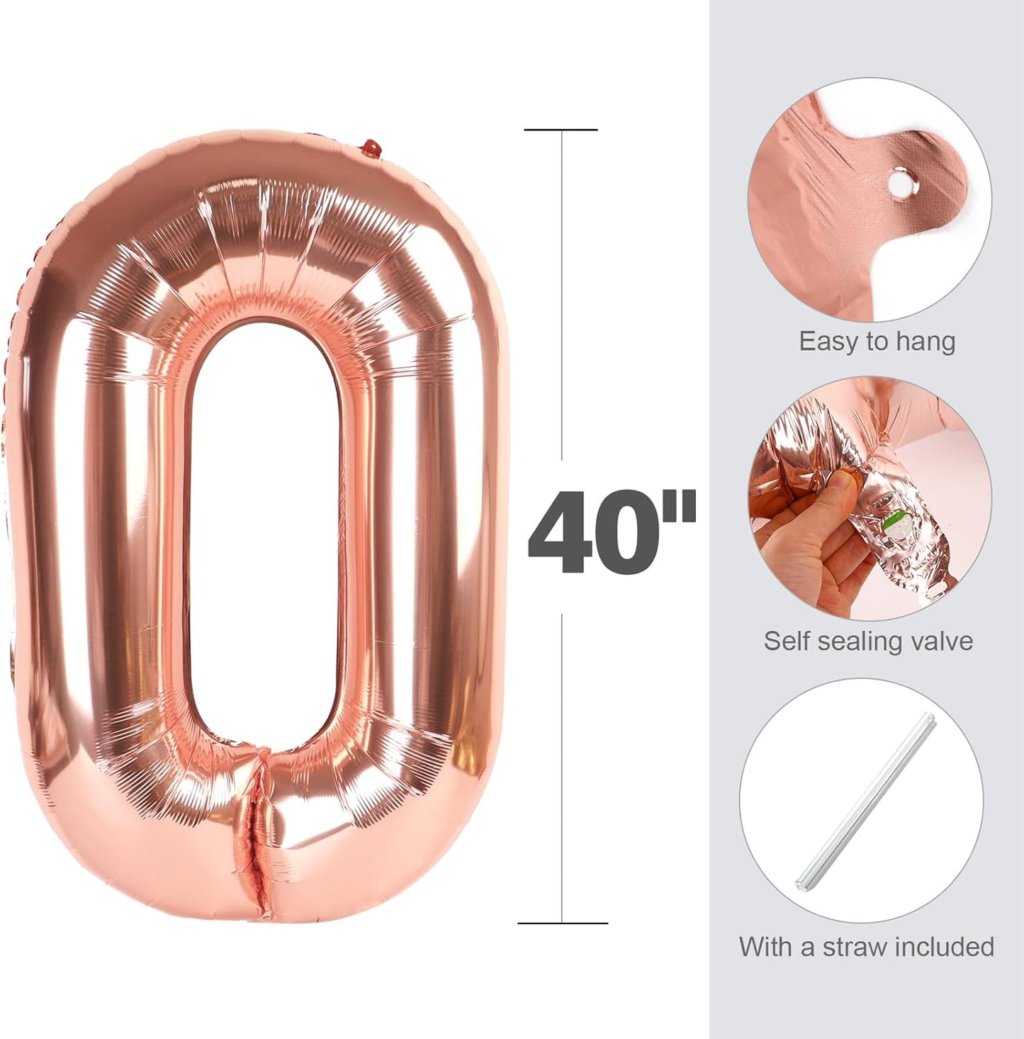 Rose Gold 12 Number Balloons - 40 Inch Birthday Decorations for Boys & Girls | Perfect for Engagements & Anniversaries