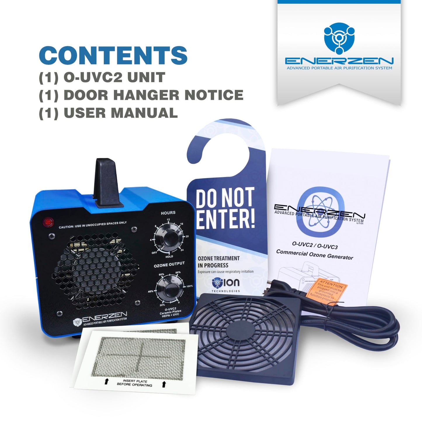 Enerzen O-UVC2 - UV Light + 70,000 mg/h Industrial Ozone Generator for Eliminating Odors - O3 Machine Air Ionizer Deodorizer for Home, Room, Smoke, Cars, and Pets