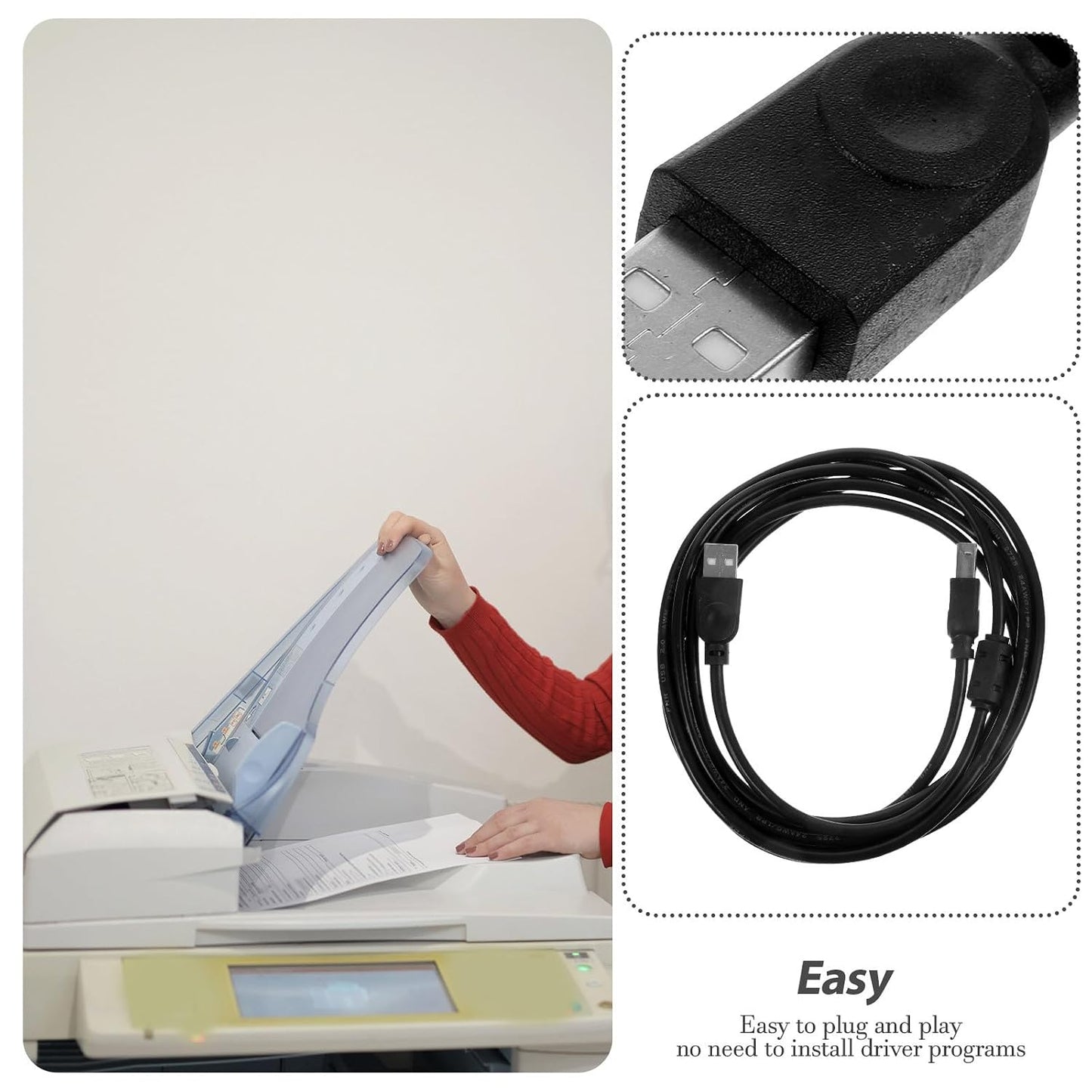 2.0 3 Vaguelly USB Printer Cable for Copier and Scanner, Meter Black USB Cable for Computer Accessories, Office