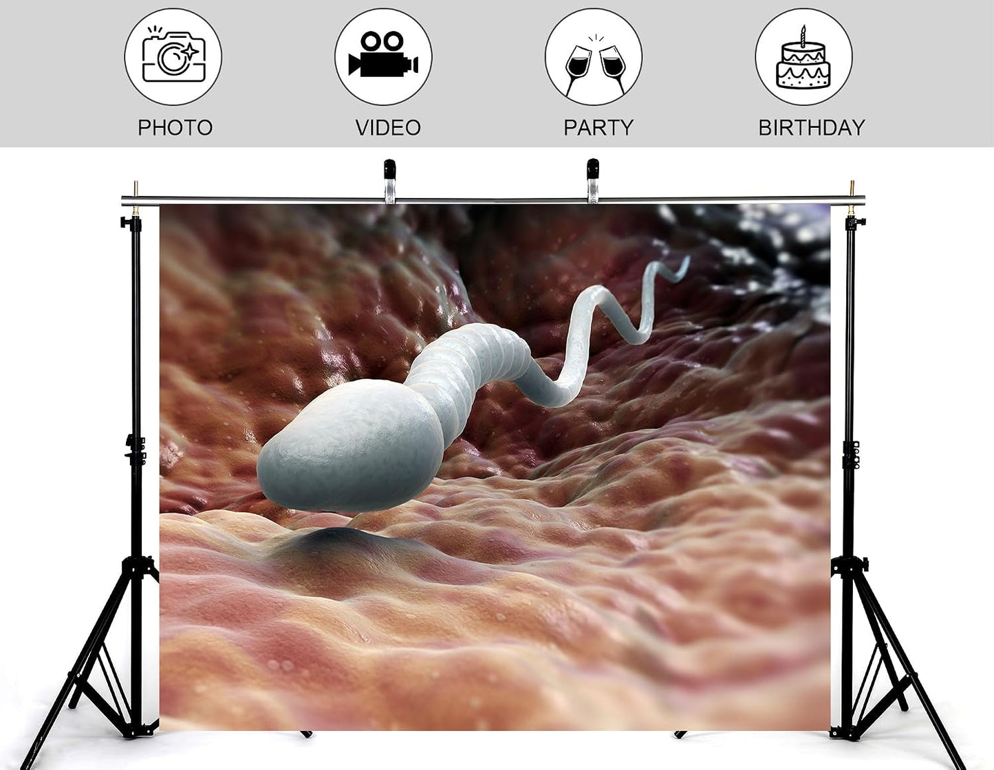 KeyWork 5x4ft Sperm Cell Backdrop Microscopic Reproductive Tissue View Photography Background for Medical Conference