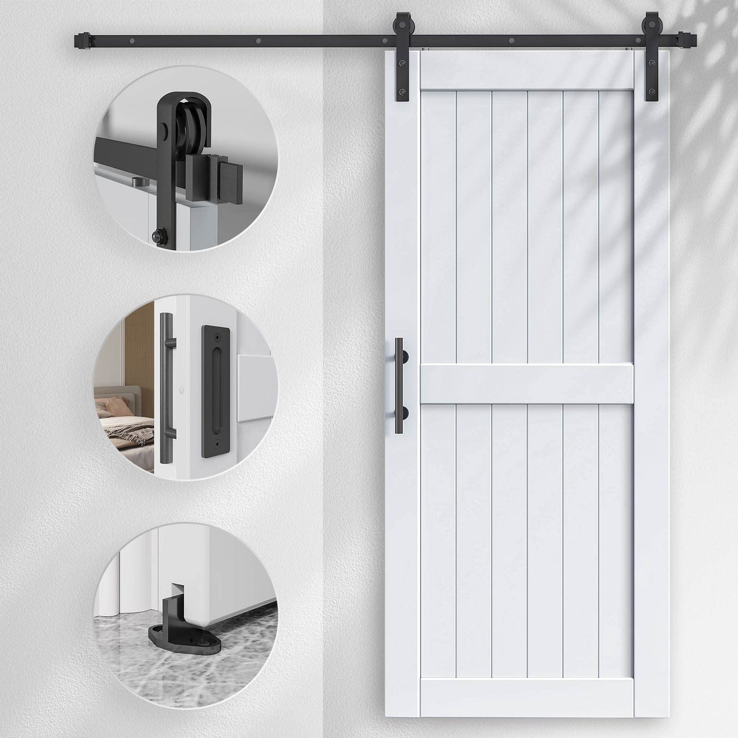 EaseLife 38 x 84 inch White Barn Door with 6.6FT Sliding Door Hardware Kit Included & Handle,Solid Wood Covered with Waterproof PVC Surface,DIY Assemblely,Easy Install,H-Frame,Fit 34-36in Wide Opening