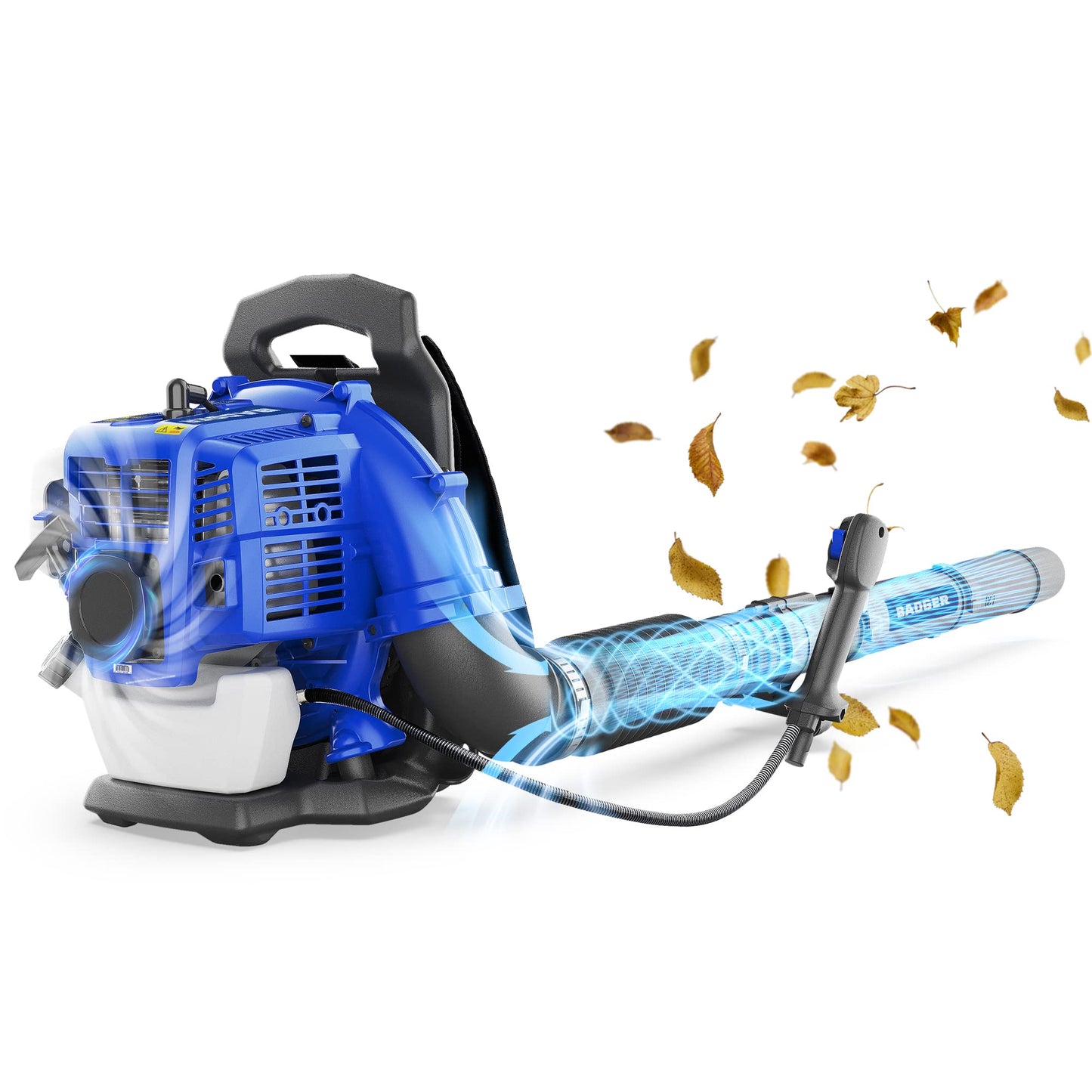 WILD BADGER POWER Leaf Blower Backpack, 43cc Gas Powered Strong Air Flow , Light Weight 17.4 lbs, Ideal for Leaf, Sand, Gravel, Snow, Yard and Driveway