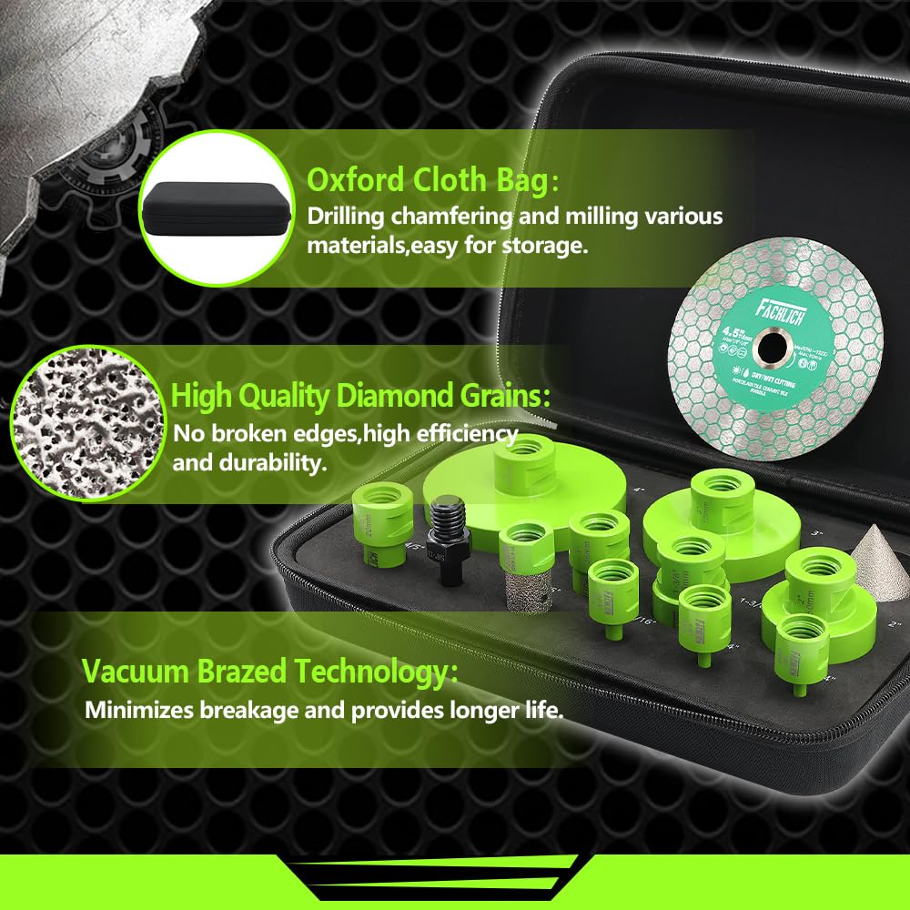 FACHLICH 4" 5" Diamond Core Drill Bits Set and 4.5" Diamond Cutting Grinding Blade for Porcelain Ceramic Tile Marble Granite etc
