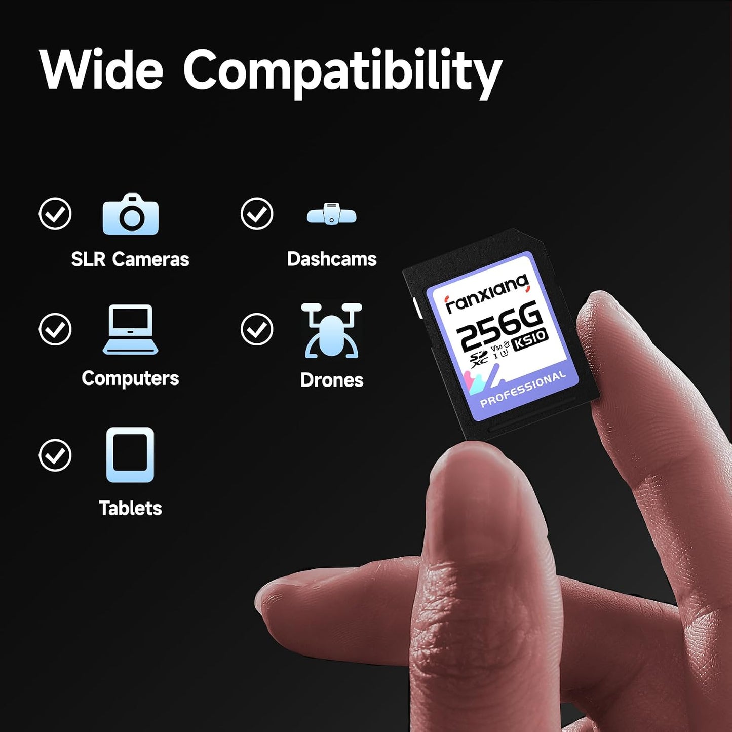 fanxiang 256GB C10, U3, V30, 4K 100/50 SDXC Memory Card SD Card, UHS-I, Full-HD & Video, Up to MB/s Read/Write