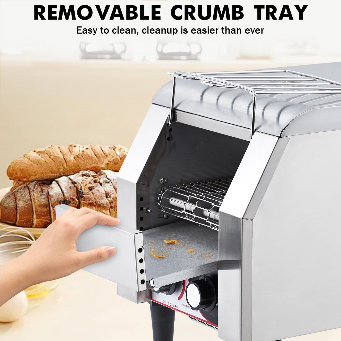 GAOMON Commercial Toaster Conveyor 150 Slices/H, Heavy Duty Industrial Conveyor Toaster, Stainless Steel Electric Oven with Dual Heating Tube 7-speed Adjustments for Bagel Croissant Restaurant Bakery
