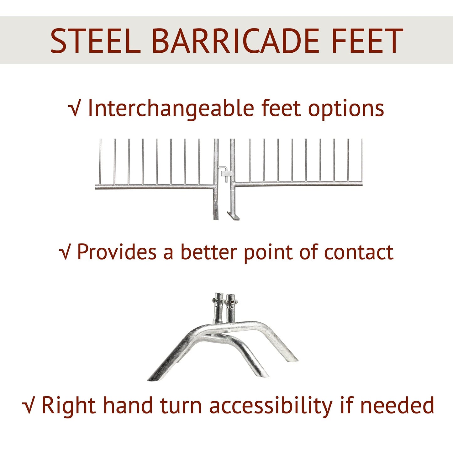 Angry Bull Barricades Metal Interlocking Steel Barricade (8.5 Ft. Heavy Duty, Flat Feet, Grey Powder Coated, Set of 10)