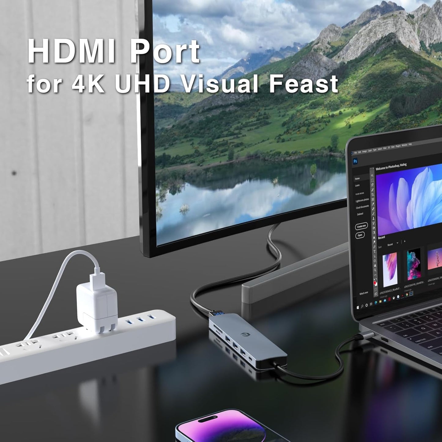 SUTOUG 7-in-1 100W 3 3.0 Docking Station, USB C Hub Multiport Adapter with HDMI, PD Charging Port, SD/TF Dock, USB
