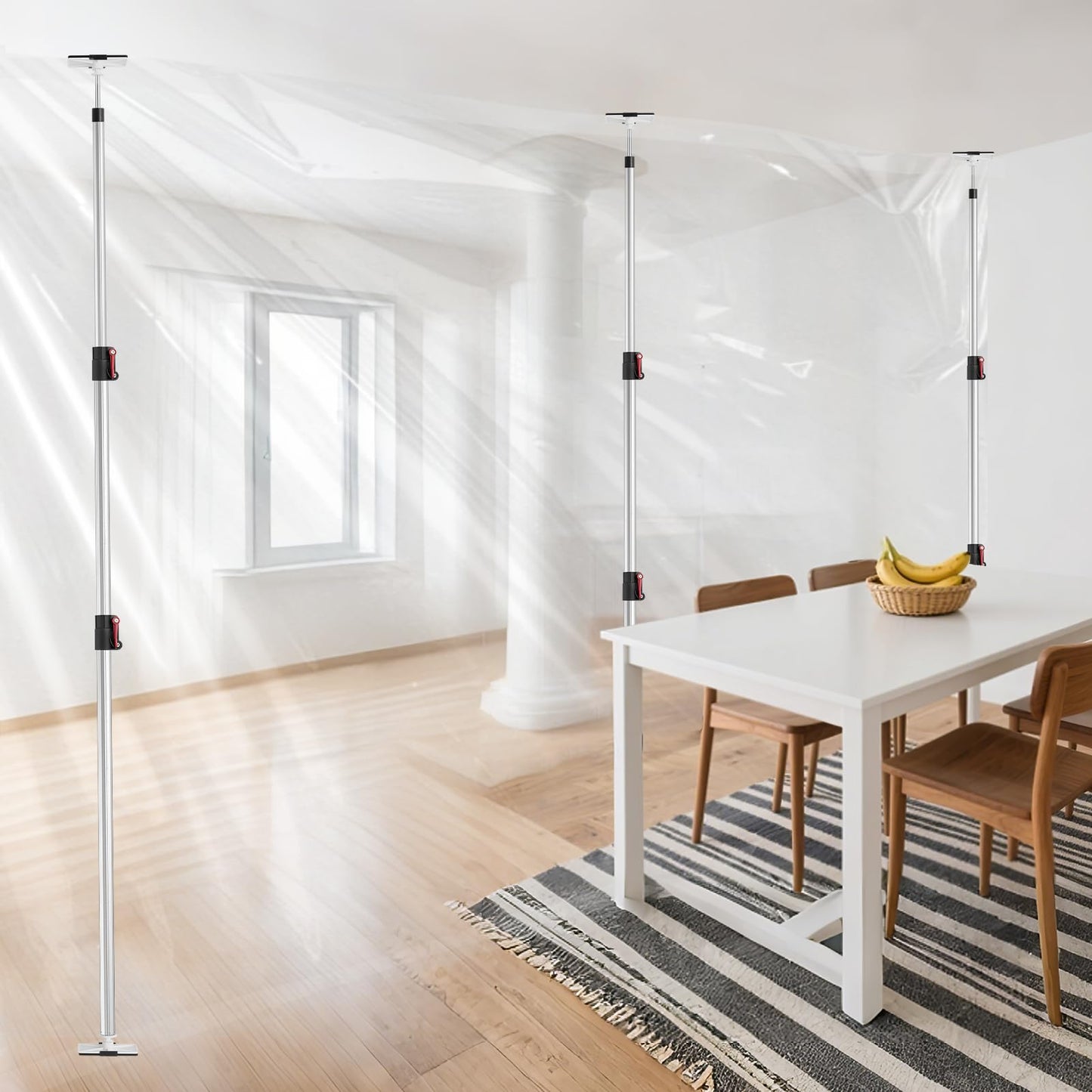 10FT Dust Barrier Poles 4 Pack withCarry Bag, Stainless Steel Retractable Zipper Wall Poles Kit for Renovation, Remodeling and Isolation Work